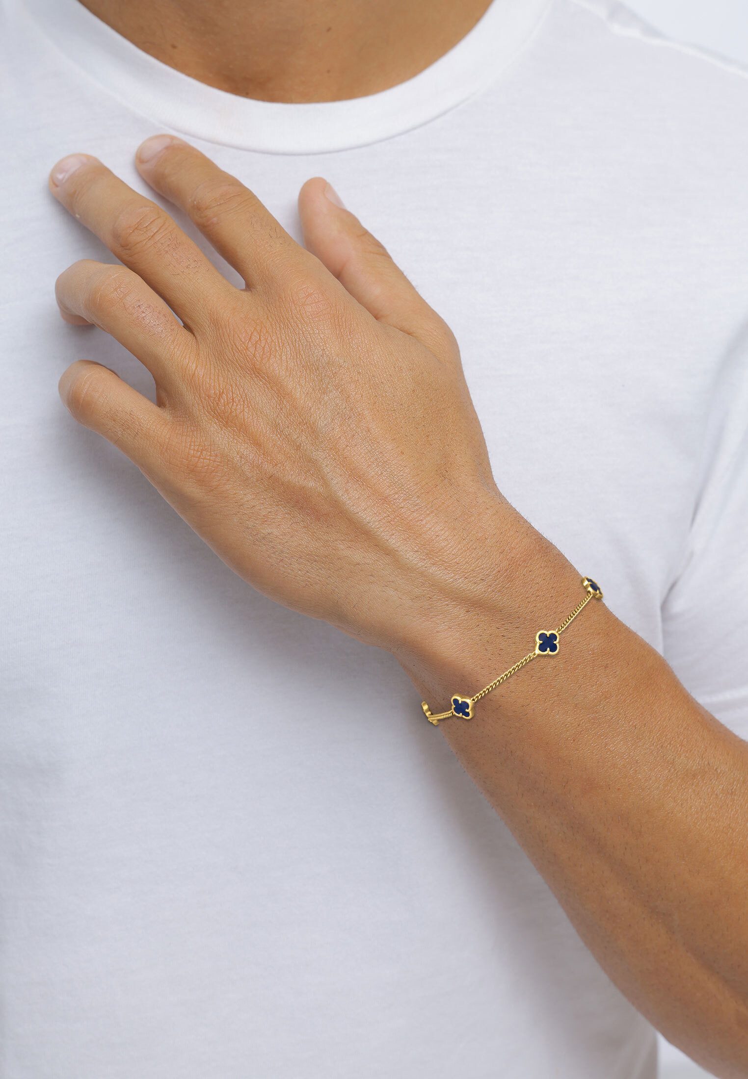 Kuzzoi Silberarmband Kleeblatt Emaille 925 Sterling Silber vergoldet