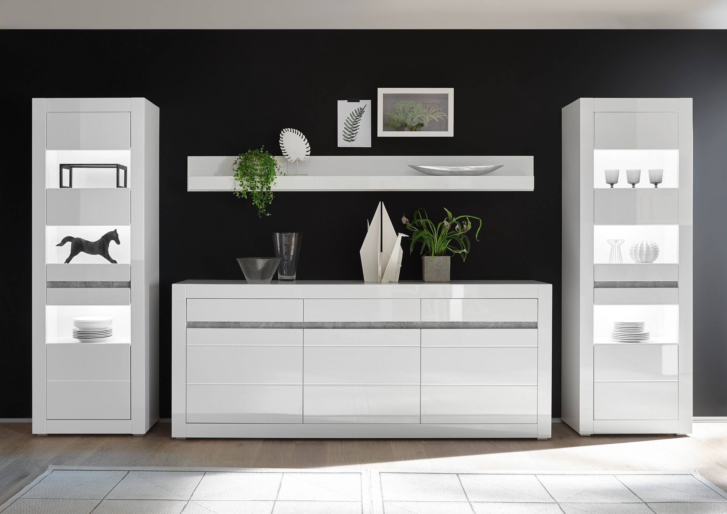 99rooms Kommode Edelstein Weiß Matt, Weiß Hochglanz (Sideboard, Standschrank), mit Einegeböden und Schubladen, Soft-Close Funktion, Hochglanzfront