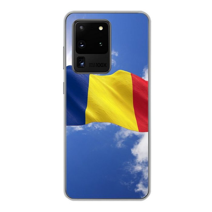 MuchoWow Handyhülle Rumäniens Flagge weht am Himmel Phone Case Handyhülle Samsung Galaxy S20 Ultra Silikon Schutzhülle