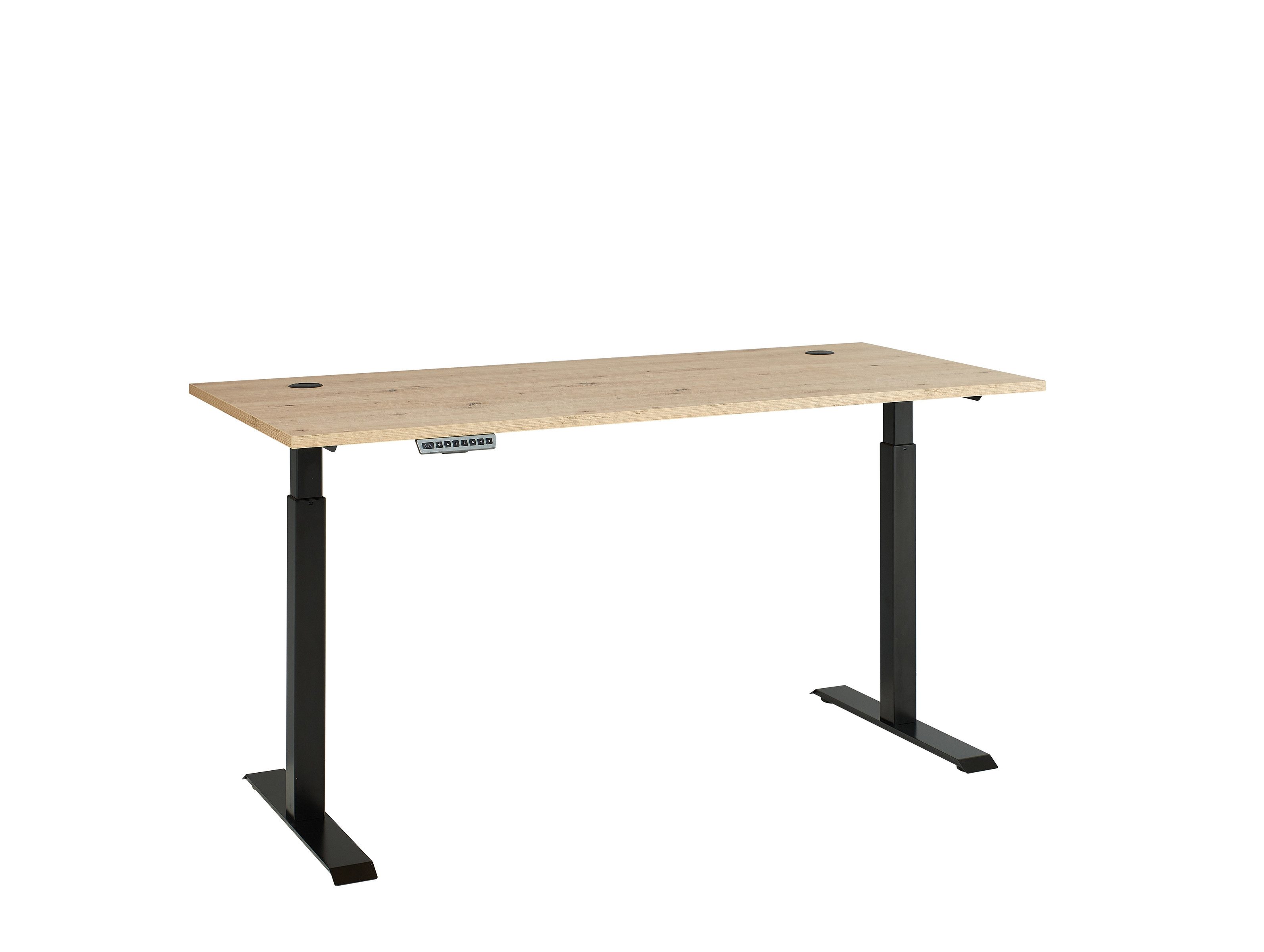 freiraum Schreibtisch Memphis, höhenverstellbar, Artisan Eiche / schwarz - 160x72/120x77 (BxHxT)