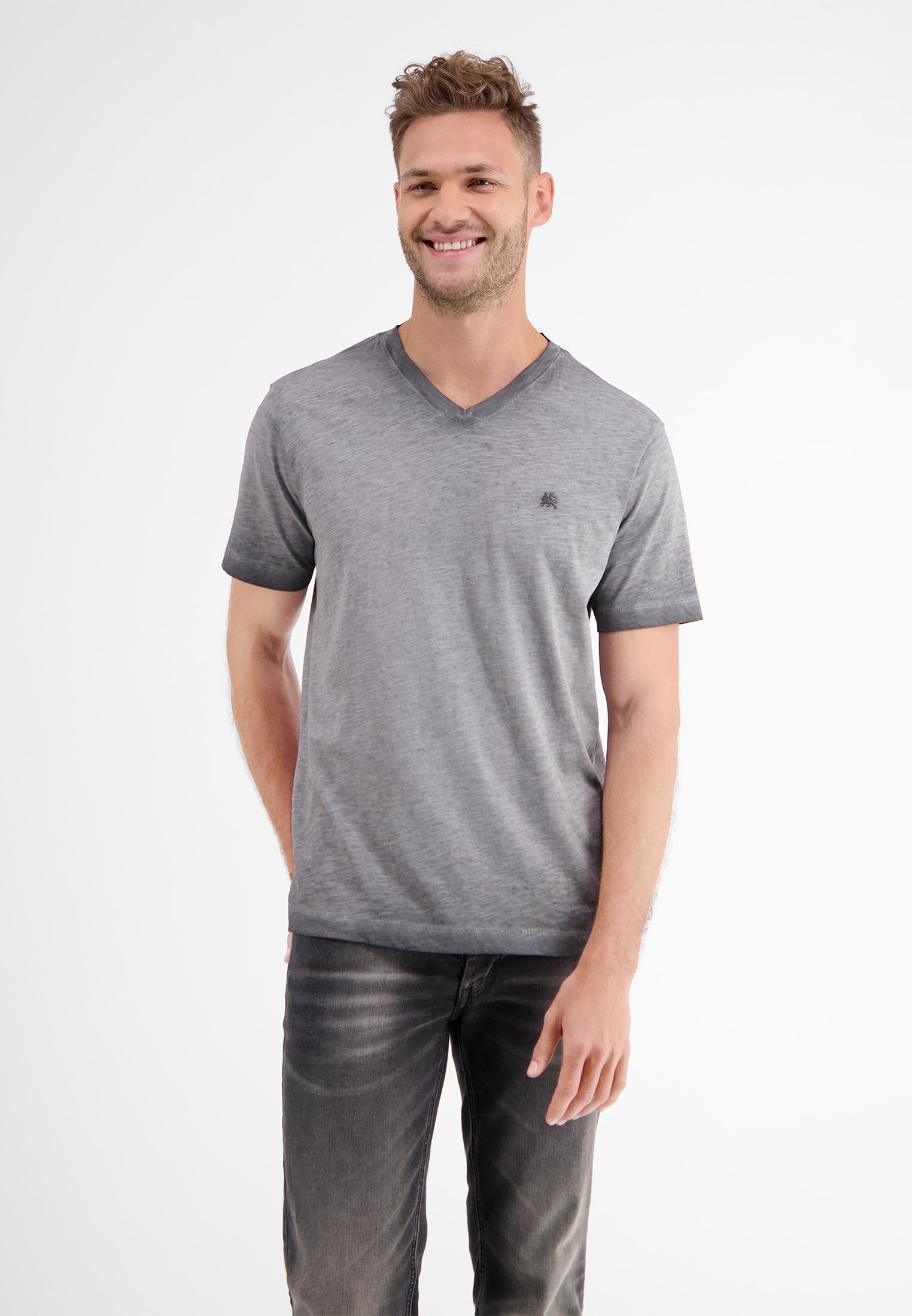 LERROS V-Shirt LERROS V-Neck-Shirt, melange BASALT GREY faded