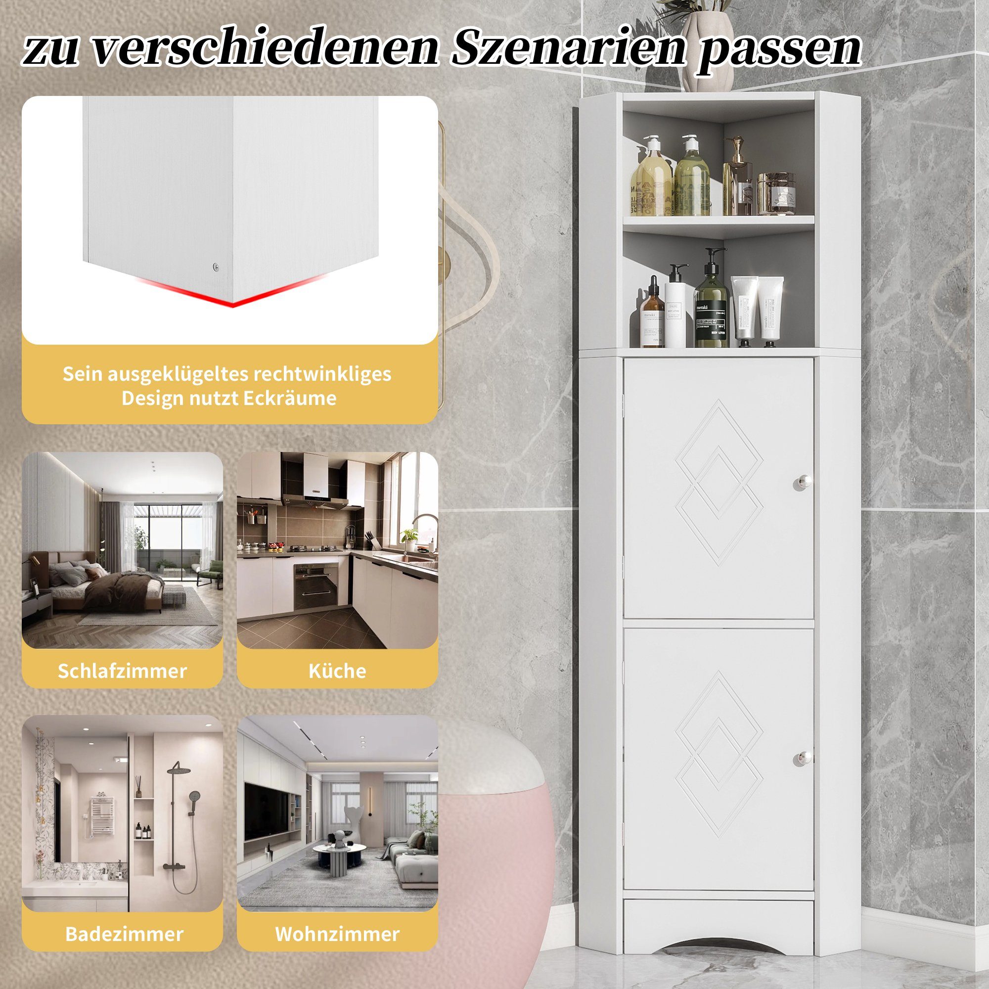 Merax Eckschrank mit Einlegböden,Badezimmerschrank,Badkommode,155cm