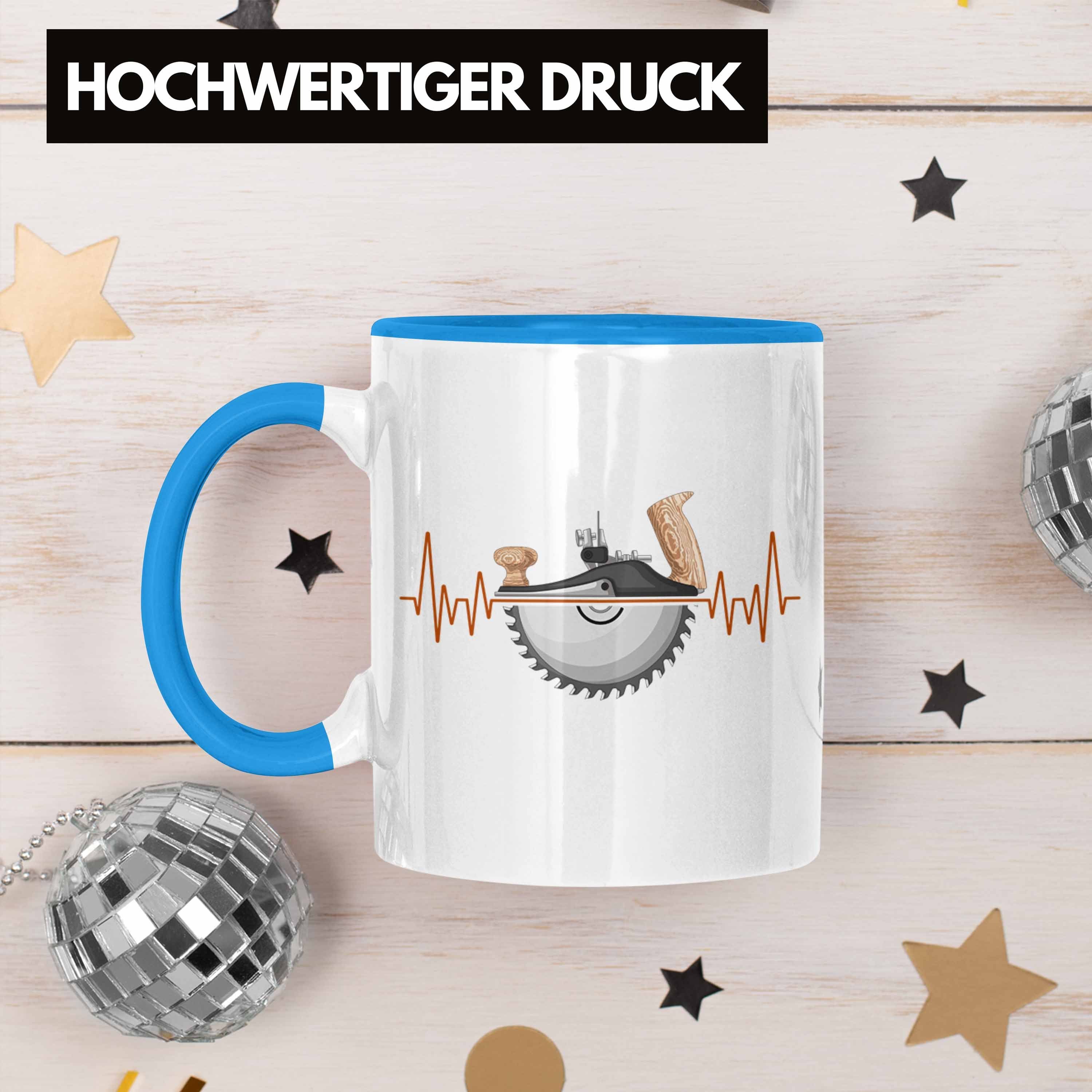 Trendation Tasse Trendation Tasse für Holzarbeiter Hobby Geschenk Herzschlag Tischler - Blau