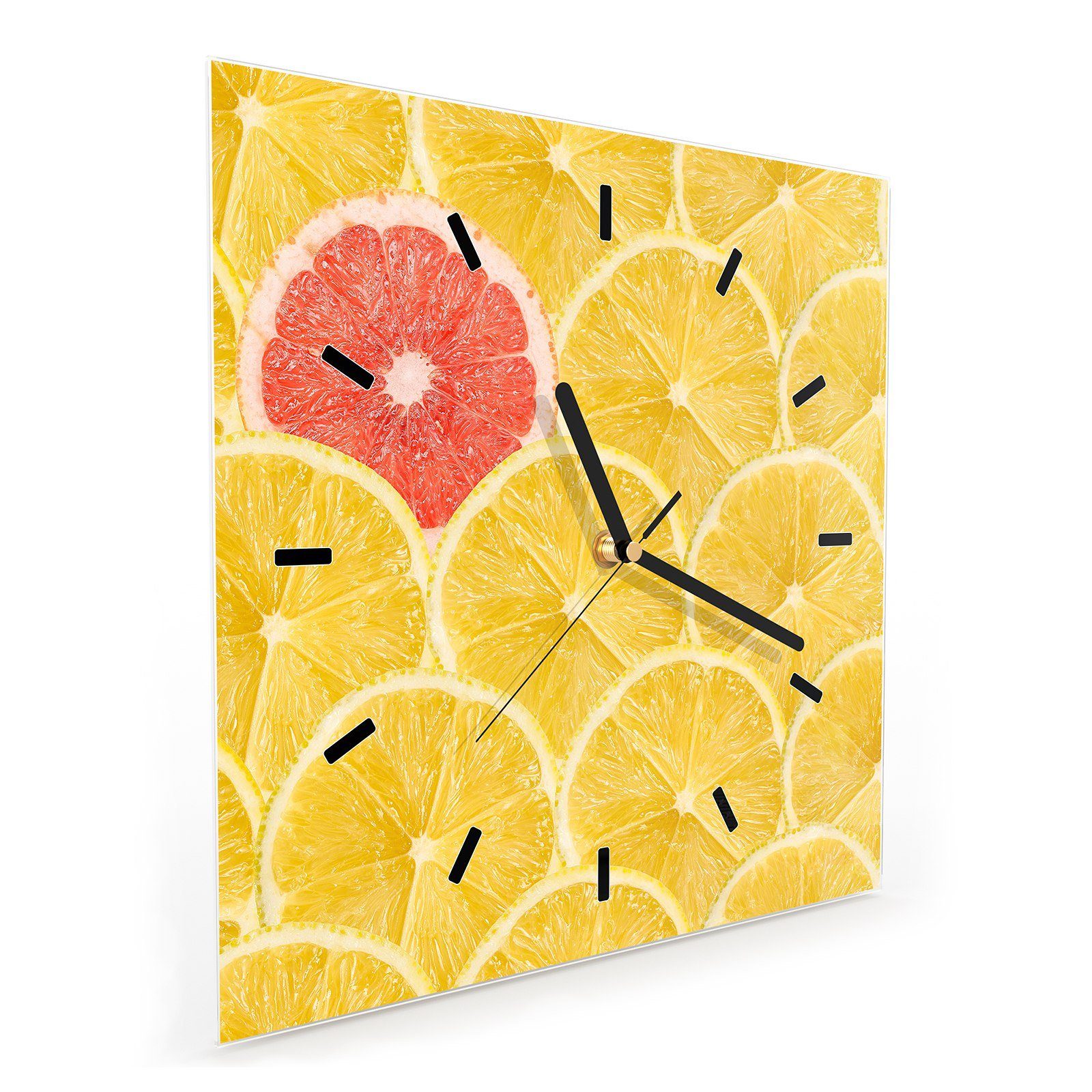Primedeco Wanduhr Glasuhr Wanduhr Wandkunst Motiv aus 30 Größe cm Scheiben 30 Zitronen mit x