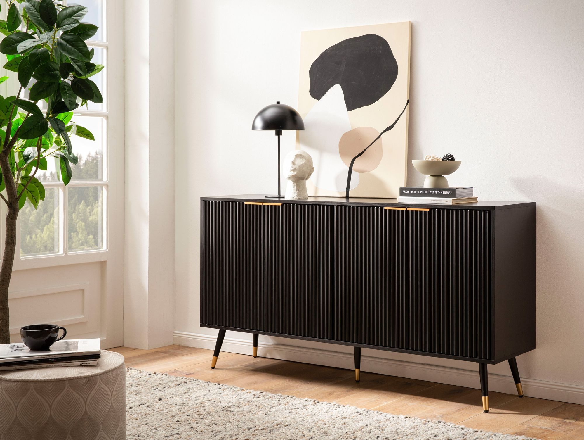 furnicato Sideboard Kommode Schwarz 150x81x39 cm mit 8 Türfächern (1 St)