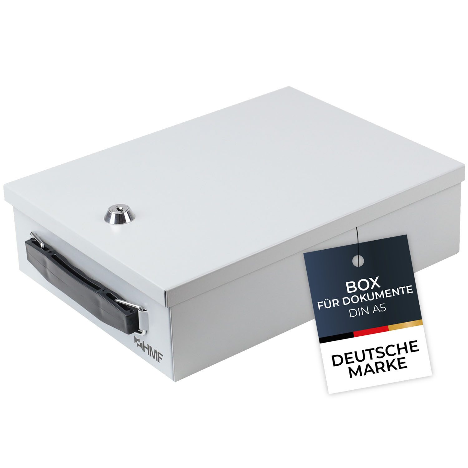 HMF Geldkassette Abschließbare Dokumentenkassette DIN A5, Dokumentenbox, 27 x 20,5 x 8 cm, Lichtgrau