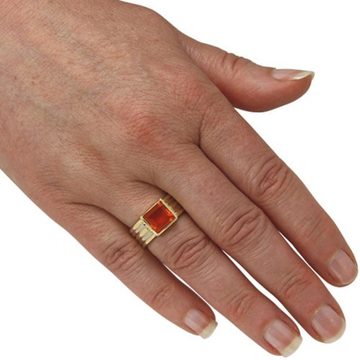 SKIELKA DESIGNSCHMUCK Goldring Feueropal Ring 9x9 mm (Gelbgold / Weißgold 750), hochwertige Goldschmiedearbeit aus Deutschland