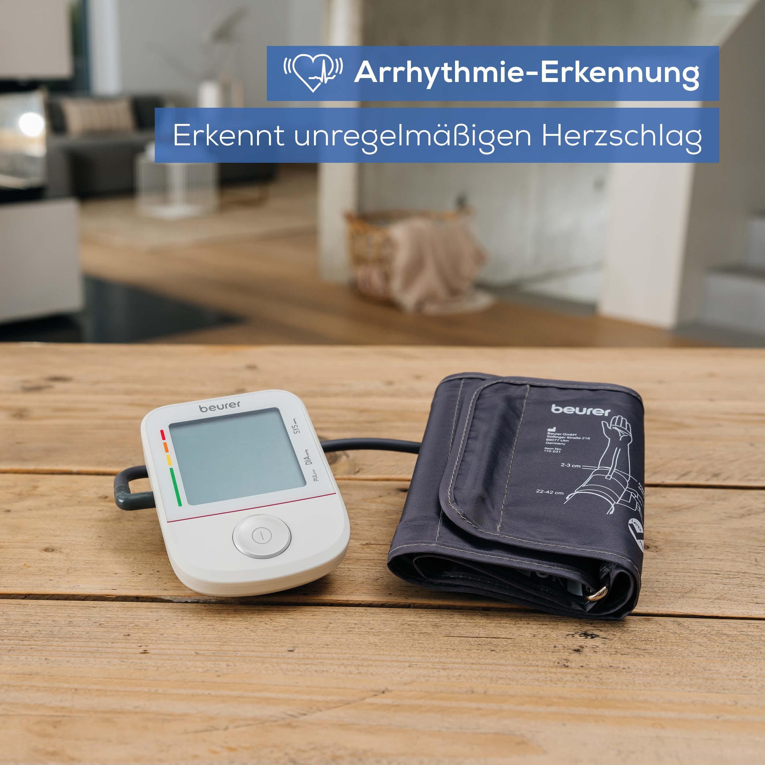 BEURER Oberarm-Blutdruckmessgerät BM 38, Medizinprodukt, einfache Blutdruckmessung per Knopfdruck