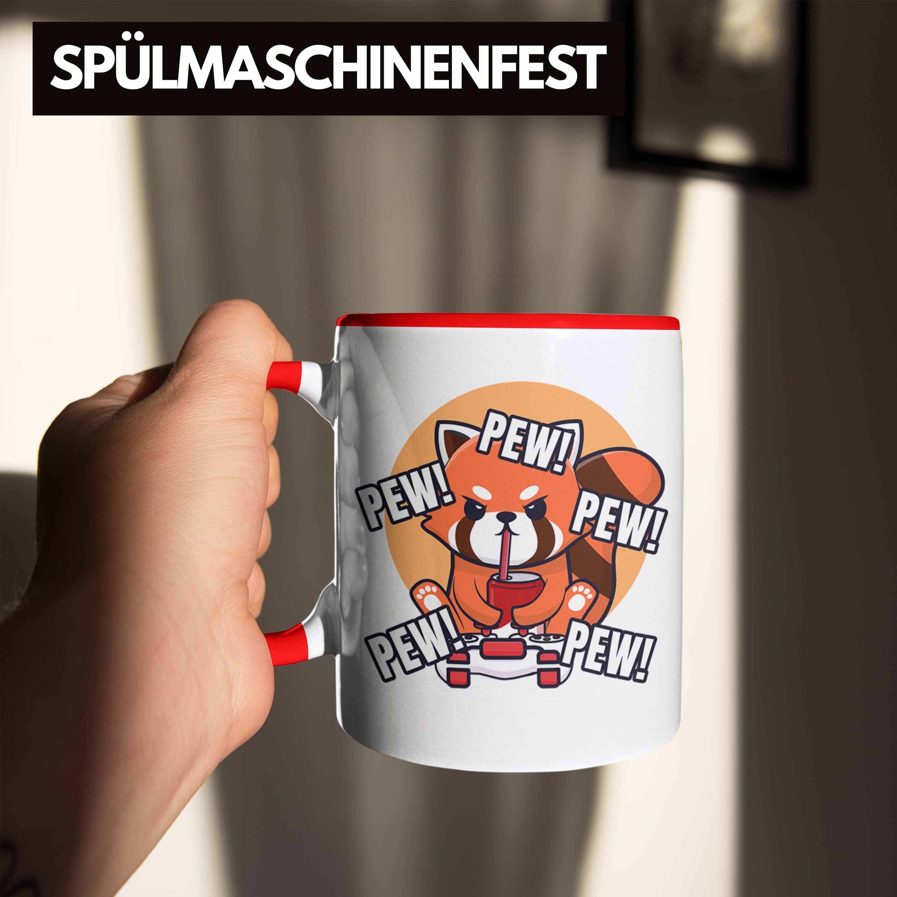 Trendation Tasse Trendation - Gamer Geschenkidee für Jungen Lustige Mädchen Pew Tasse Jungs Kinder Grafik Panda Rot Gaming