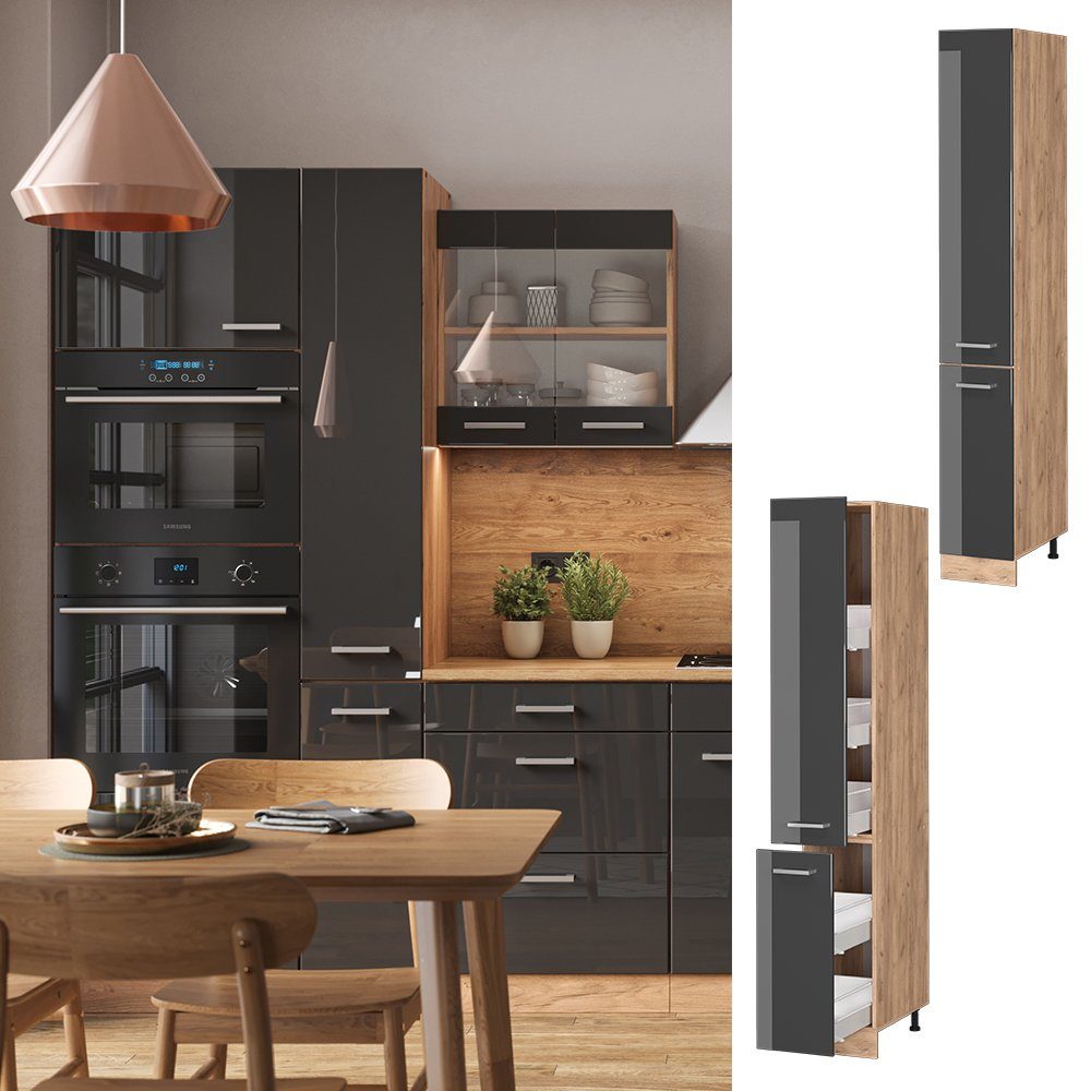 Vicco Hochschrank R-Line, Anthrazit Hochglanz/Goldkraft Eiche, günstig online kaufen