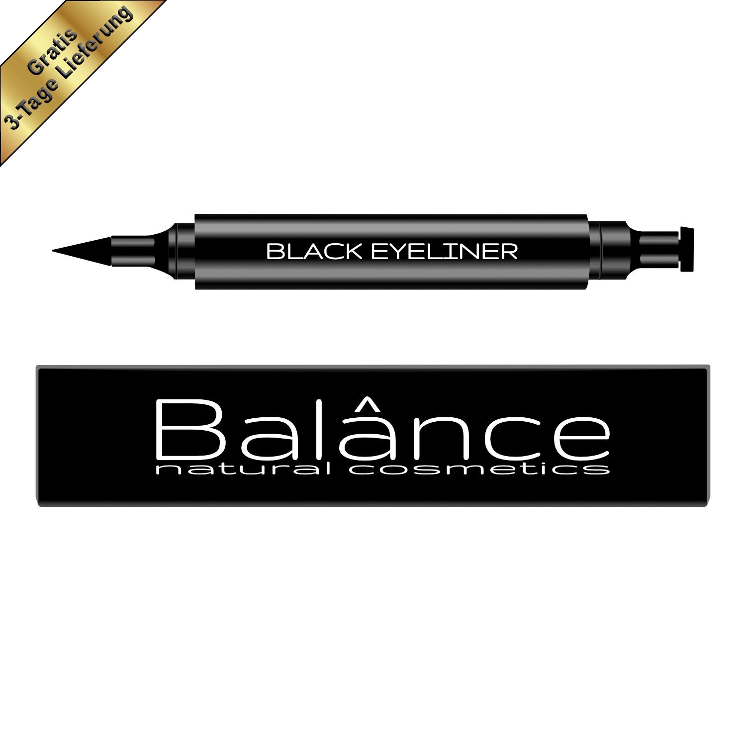 Balânce Eyeliner 2 in 1 Doppelkopf Eyeliner schwarz flüssig wasserfest, 2  in 1 Doppelkopf feiner Eyeliner und dreieckiger Katzenaugen-Stempel,  Doppelkopf Eyeliner schwarz wasserfest feine Spitze/Katzenaugenstempel