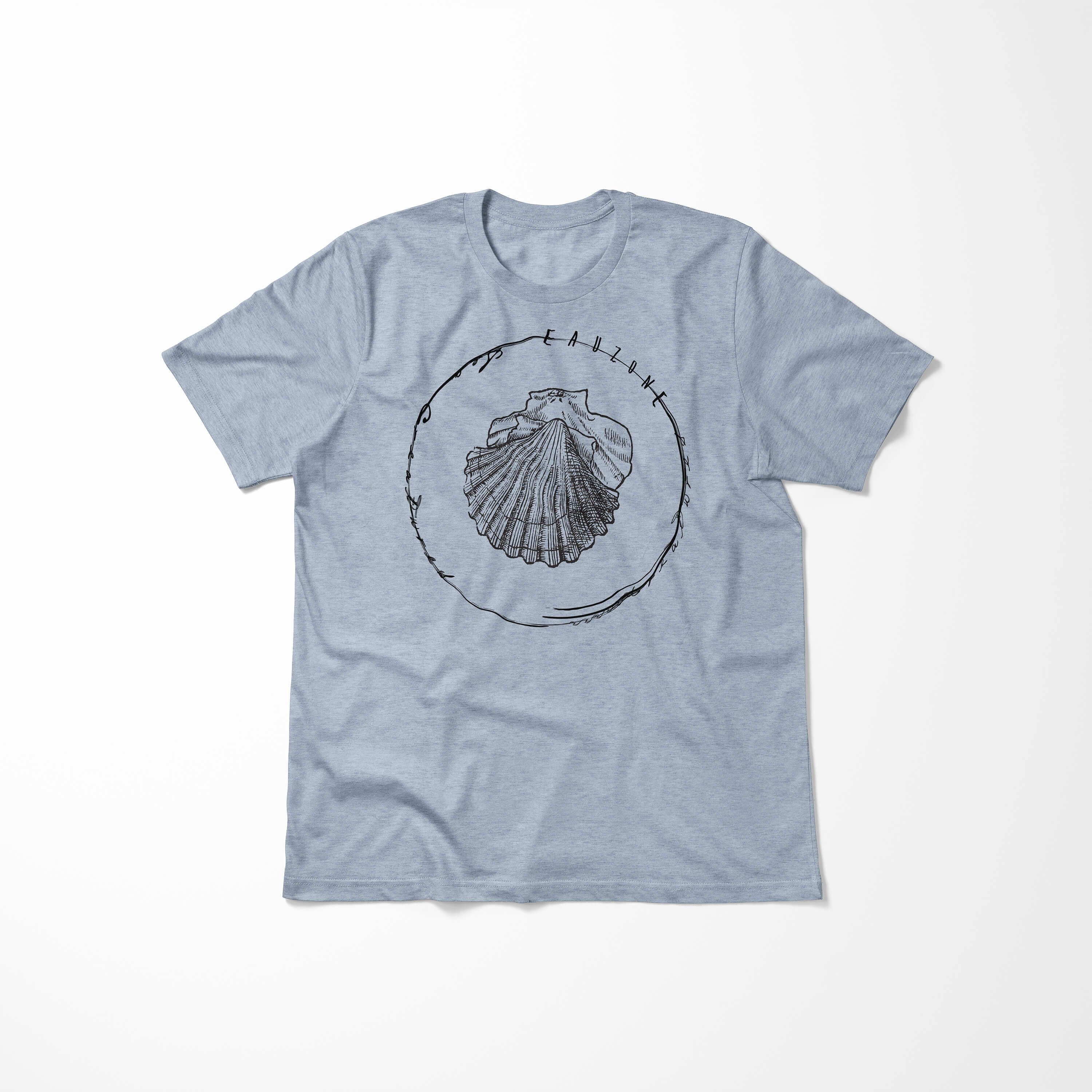Sinus Art T-Shirt Schnitt Sea und feine Serie: - Stonewash Fische 055 Creatures, T-Shirt Tiefsee / Denim Struktur sportlicher Sea