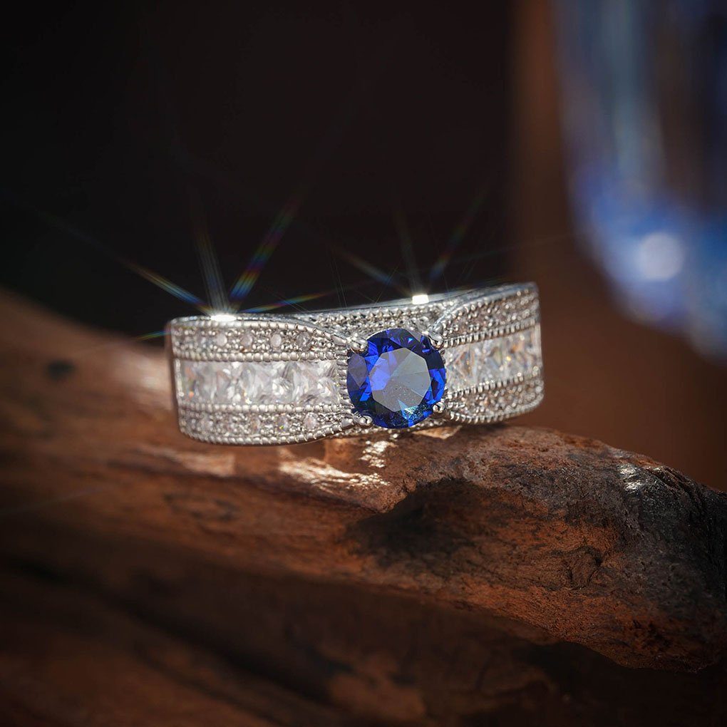 ZirkoniaRing (1-tlg) Fingerring Blauer geschliffenen SRRINM mit Diamanten