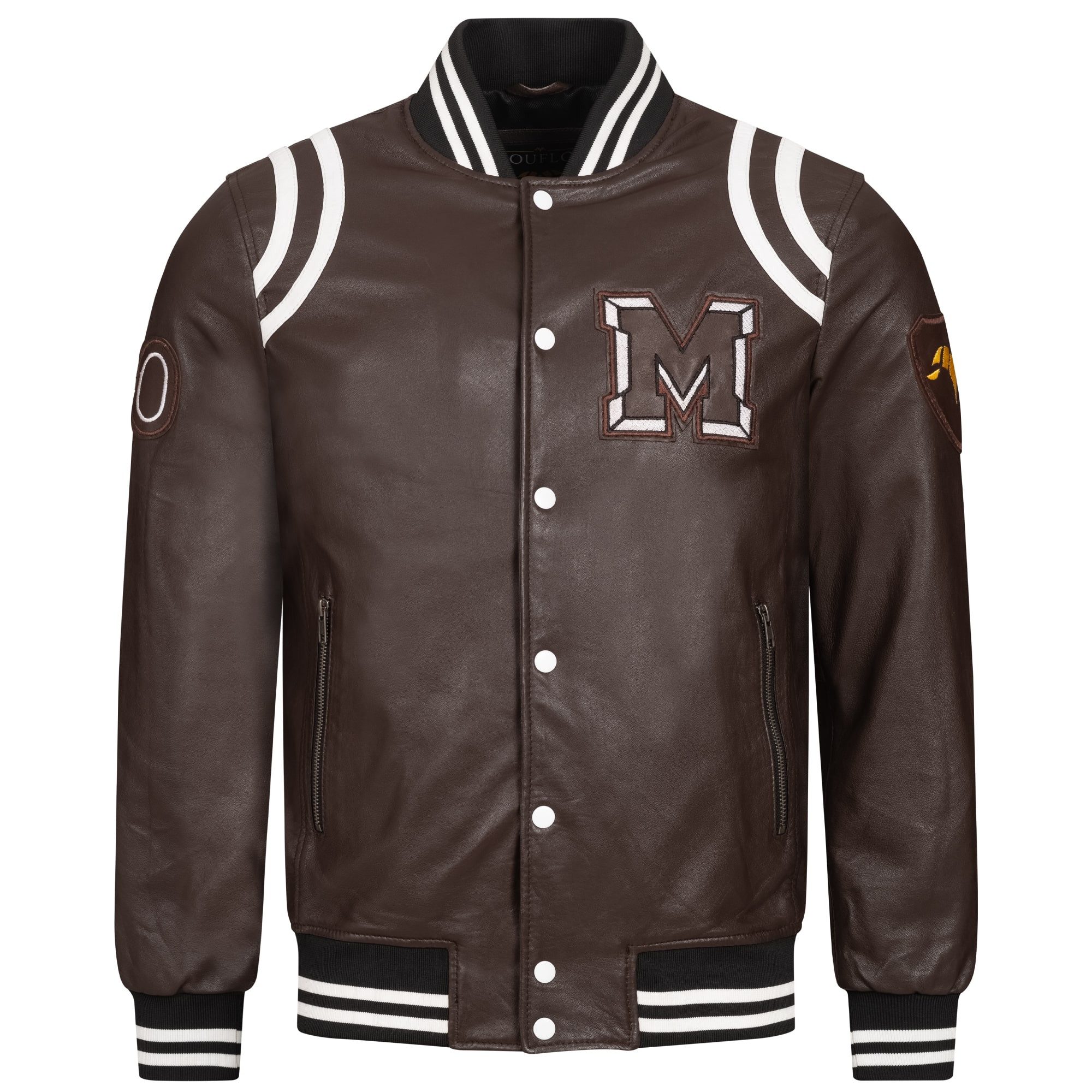 Mouflon Lederjacke Luca Uni-Farbe Braun,Authentischer College-/Varsity-Look