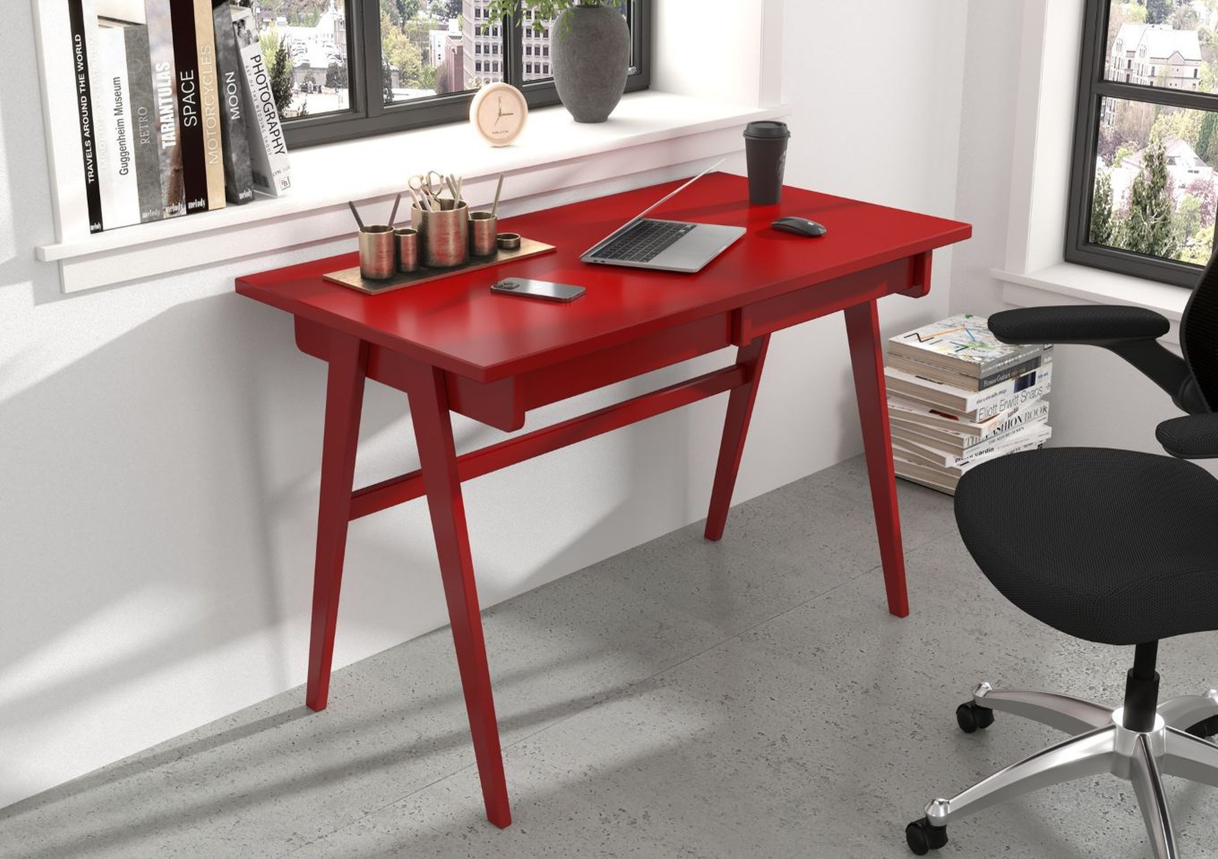 Visby Schreibtisch Edda (Arbeitstisch / Kinderschreibtisch 120 cm Rot, Buchenholz), Arbeitstisch erhältlich in Naturtönen, Pastell- und kräftigen Farben