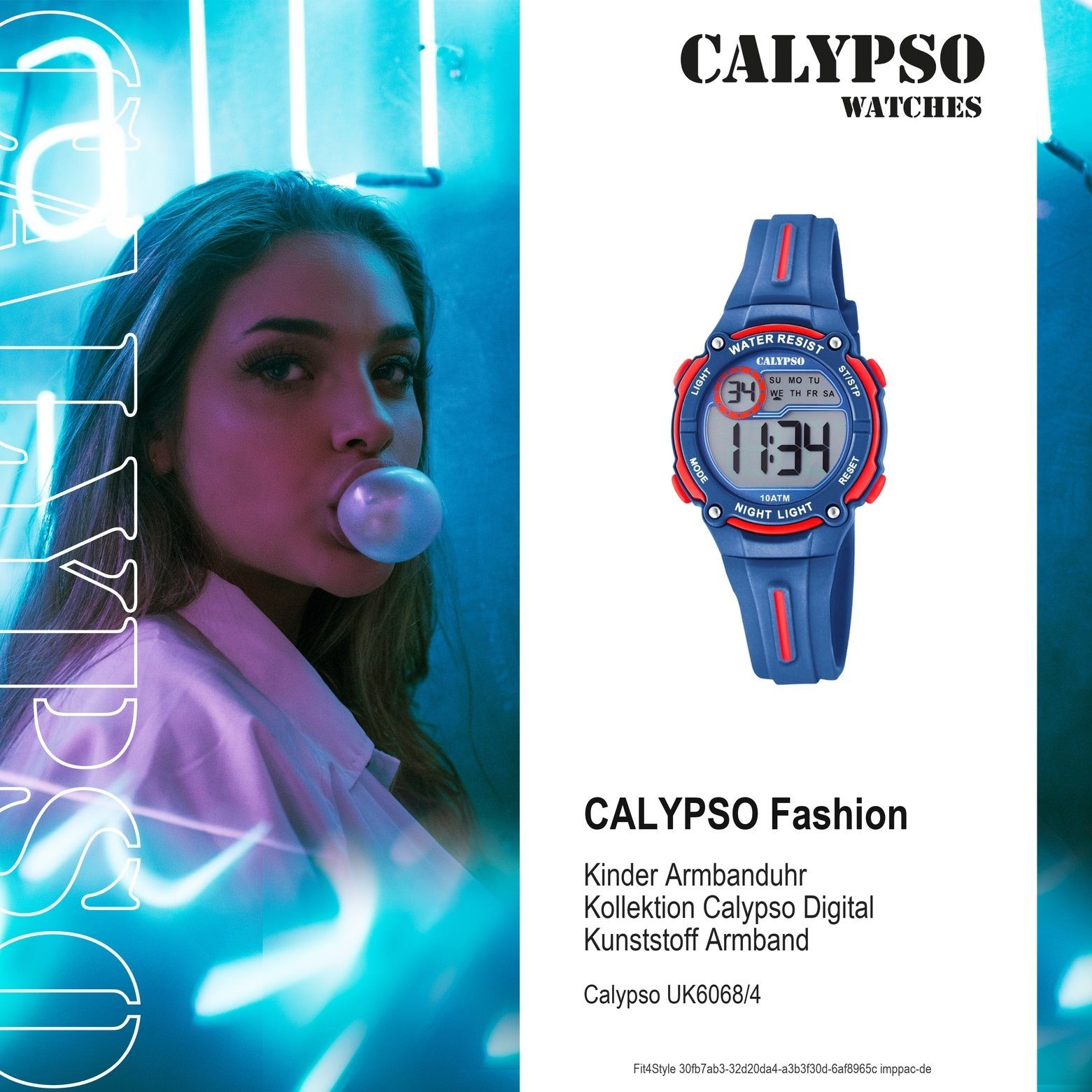 K6068/4 Kinder Digitaluhr Uhr Kunststoff, Kunststoffband, PURarmband dunkelblau, Calypso CALYPSO Armbanduhr Kinder Fashion WATCHES rund,
