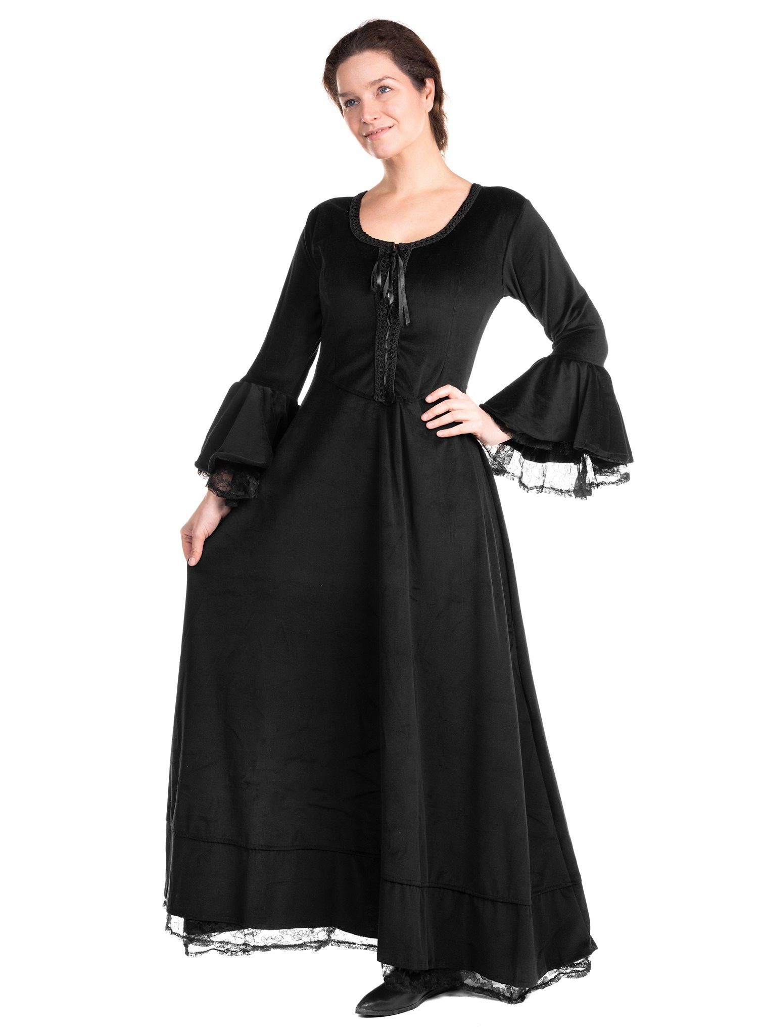 Metamorph Hexen-Kostüm Vampirkleid mit Spitze schwarz, Hochwertige und authentische Mittelalterkleidung zu unschlagbar günst
