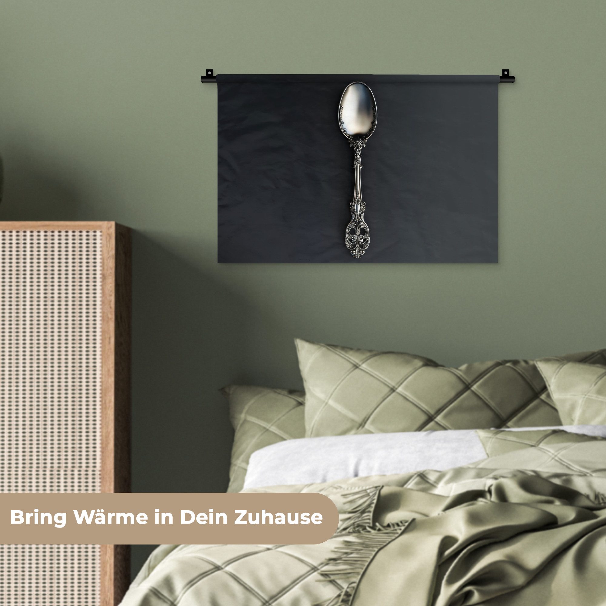 MuchoWow Wandteppich Löffel - Silber - Metall, Rechteckig, Höhe: 3 mm, Wandteppich für Wohnzimmer, Schlafzimmer, 60x40 cm