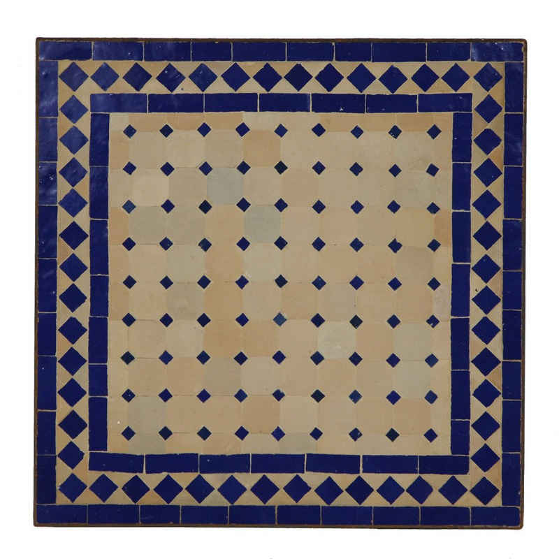 Casa Moro Beistelltisch Marokkanischer Mosaiktisch 60x60 cm Blau Raute Gartentisch, Kunsthandwerk aus Marokko