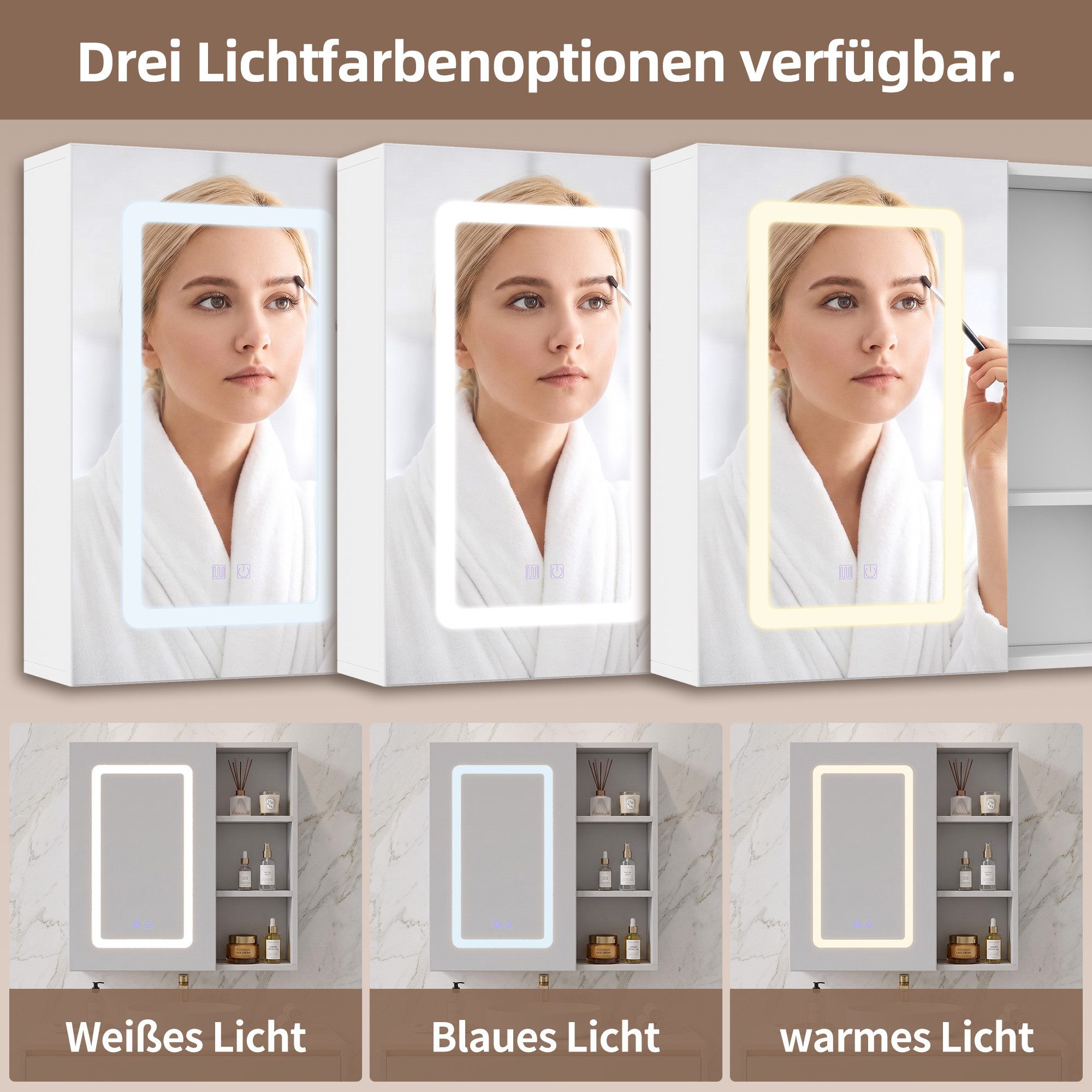 Simurq Badezimmerspiegelschrank Spiegelschrank Bad Mit LED-Beleuchtung & Anti-Beschlag,offene Regal (Badezimmerspiegelschrank Hängeschrank,Touchschalter, Beschl – Bild 3 von 5