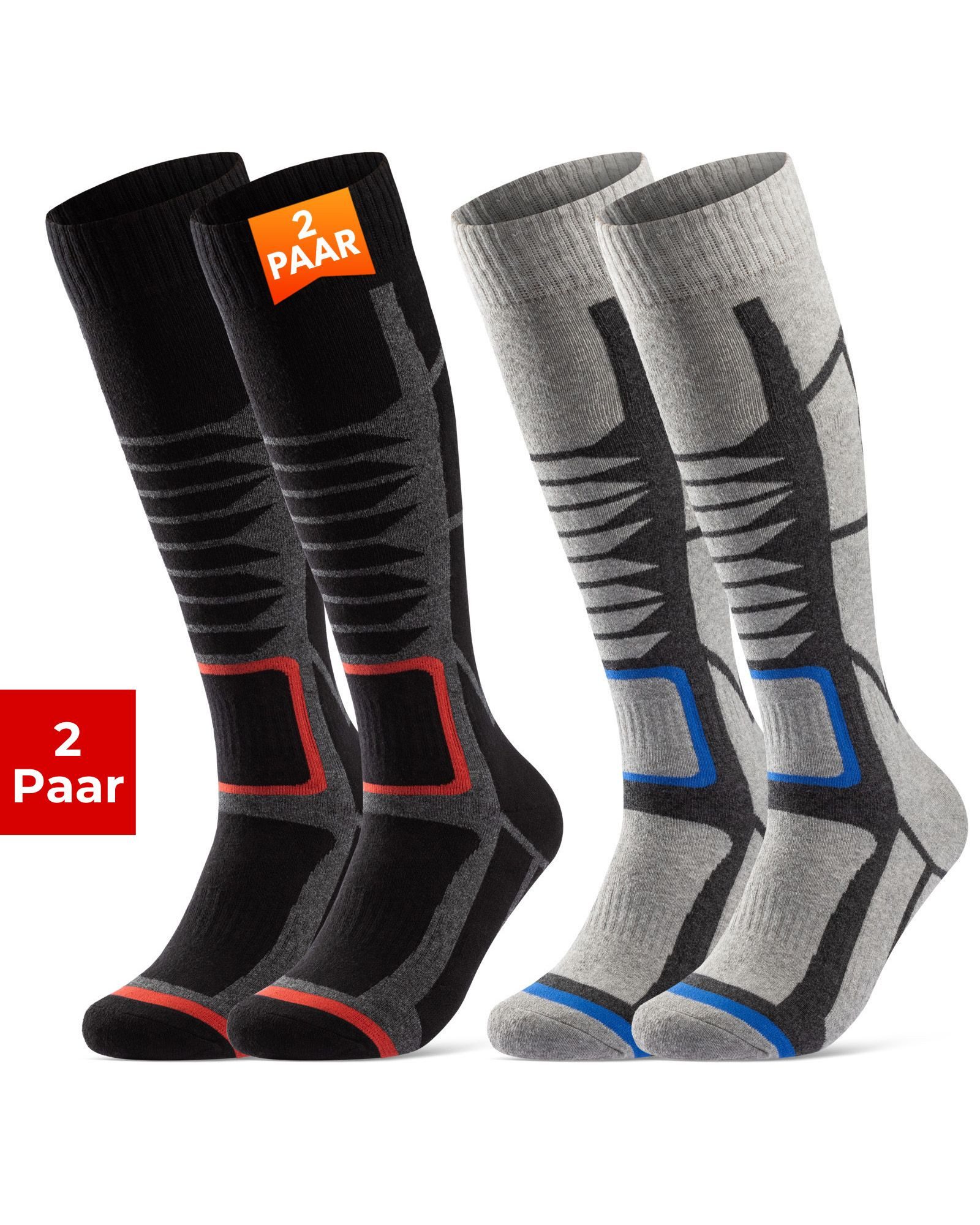 sockenkauf24 Skisocken Ski Strümpfe Herren & Damen Ski Socken lang Atmungsaktiv (2-Paar)