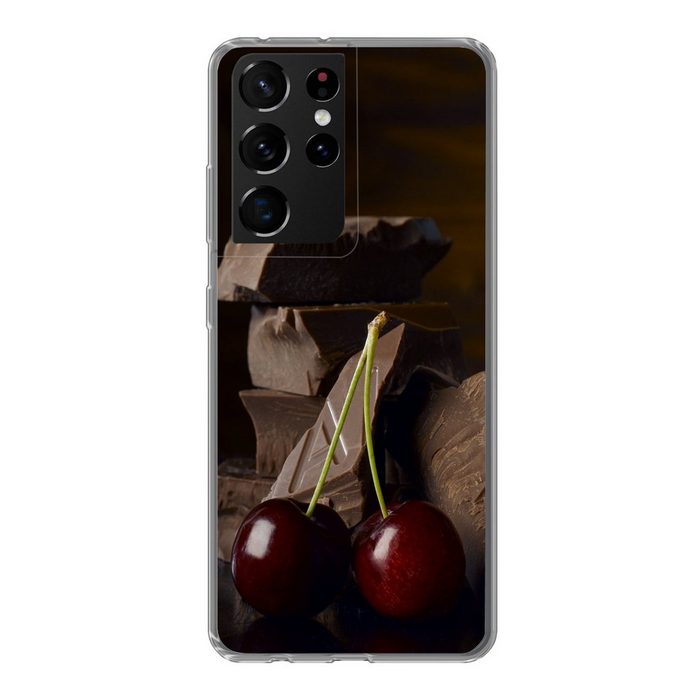 MuchoWow Handyhülle Kirsche - Schokolade - Schwarz Phone Case Handyhülle Samsung Galaxy S21 Ultra Silikon Schutzhülle