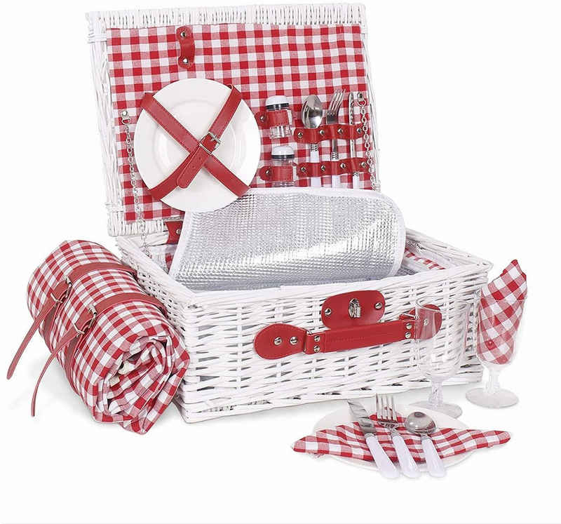 LBLA Picknickkorb »Picknickkorb-Set aus Rattan (25 Stücke), Picknickkoffer«, Weidenkorb für 4 Personen mit Picknickdecke, für Ausflug, Camping