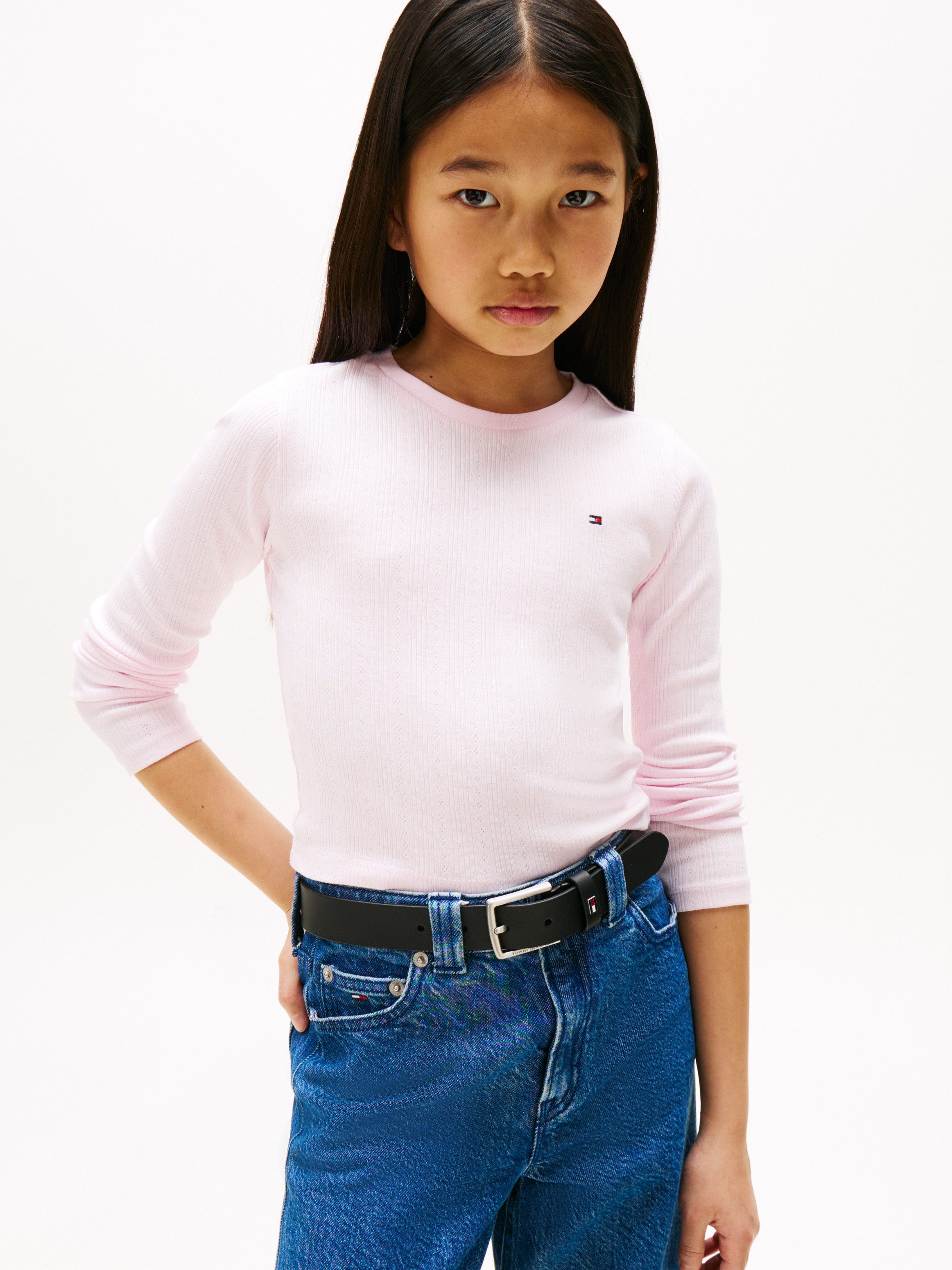 Tommy Hilfiger Langarmshirt POINTELLE TOP LS für Kinder bis 16 Jahre, mit Logo-Druck