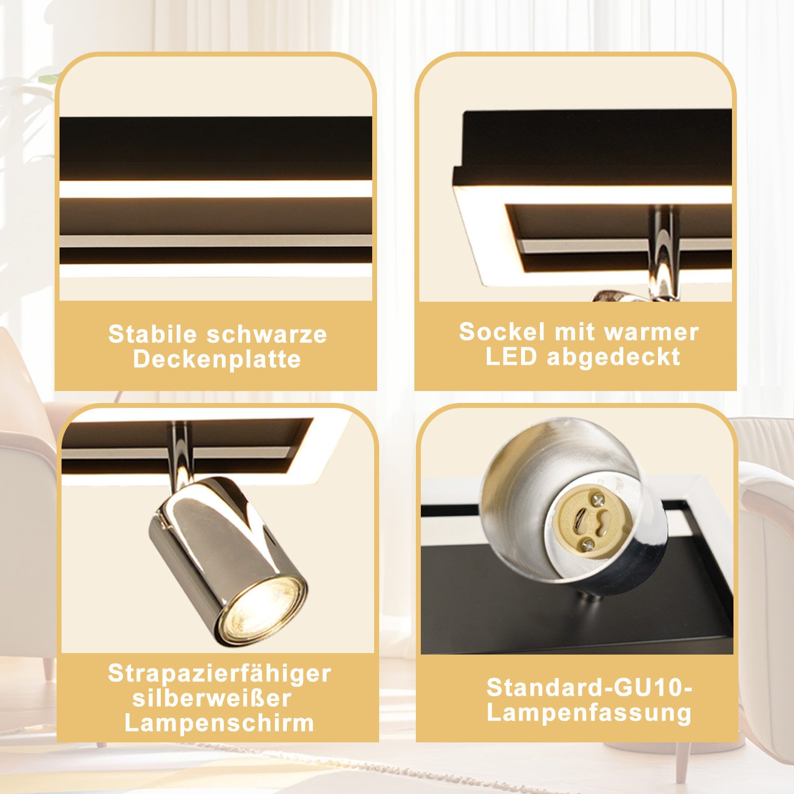 Nettlife LED Deckenstrahler Deckenleuchte 2/3/4 Flammig GU10 Küche Modern Warmweiß 12W Schwenkbar, Schwenkbar, LED fest integriert, Warmweiß, Deckenspots für Flur Wohnzimmer Schlafzimmer