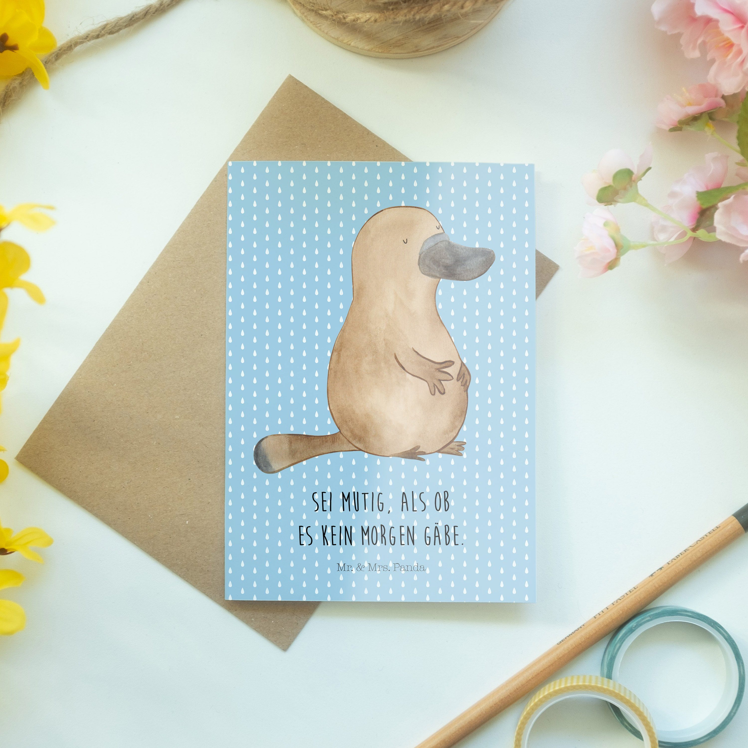 Grußkarte Geschenk, - Pastell Mrs. mutig & Blau Einladungskarte, Mr. Panda Motiva - Schnabeltier