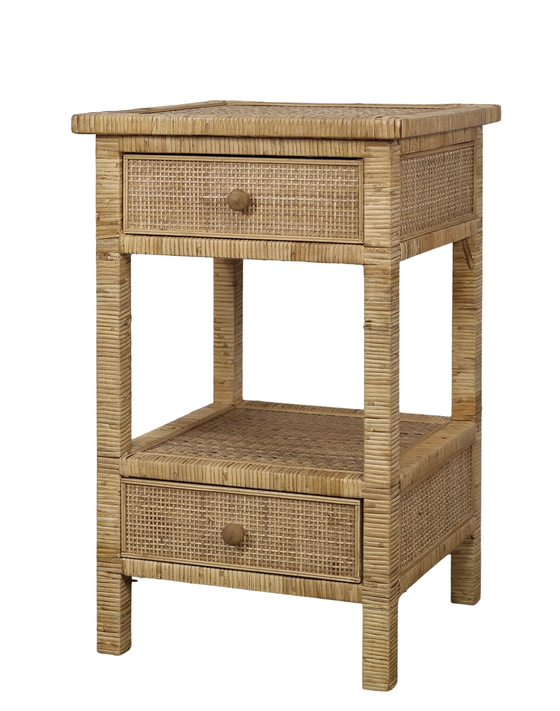 Chic Antique Beistelltisch Chic Antique - Beistelltisch Nachttisch 2 Schubladen Rattan