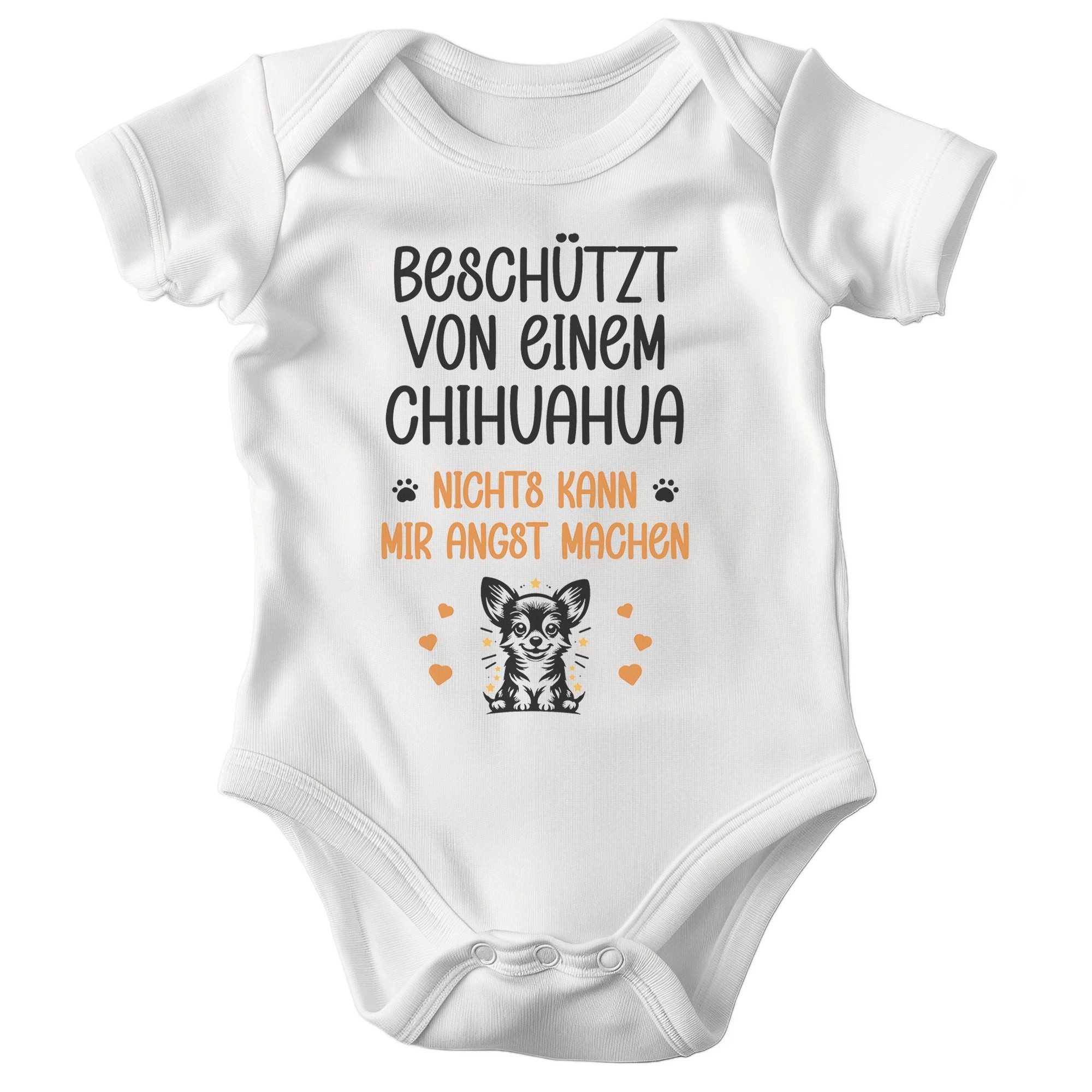 22Feels Kurzarmbody Bio Unisex Babybody Weiß Chihuahua Beschützt Geschenk Taufe Geburtstag BIO-Baumwolle - In Deutschland Bedruckt - Niedlicher Print