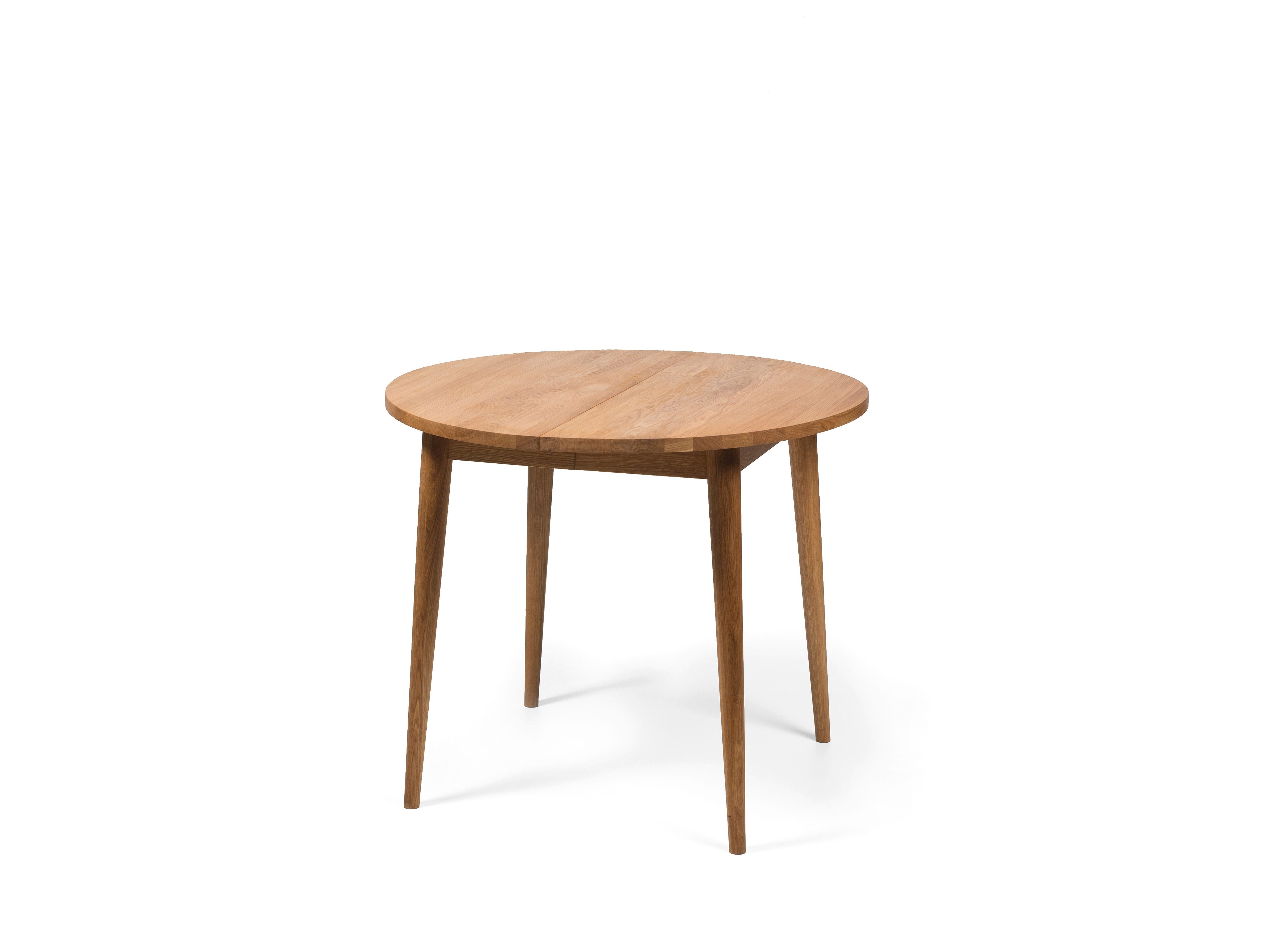 Woodek Design Esstisch BO aus geölter Eiche, ⌀ 90cm, 1 Verlängerung (Massivholz, 1-St., 1 Tisch), Küchentisch im skandinavischen Design