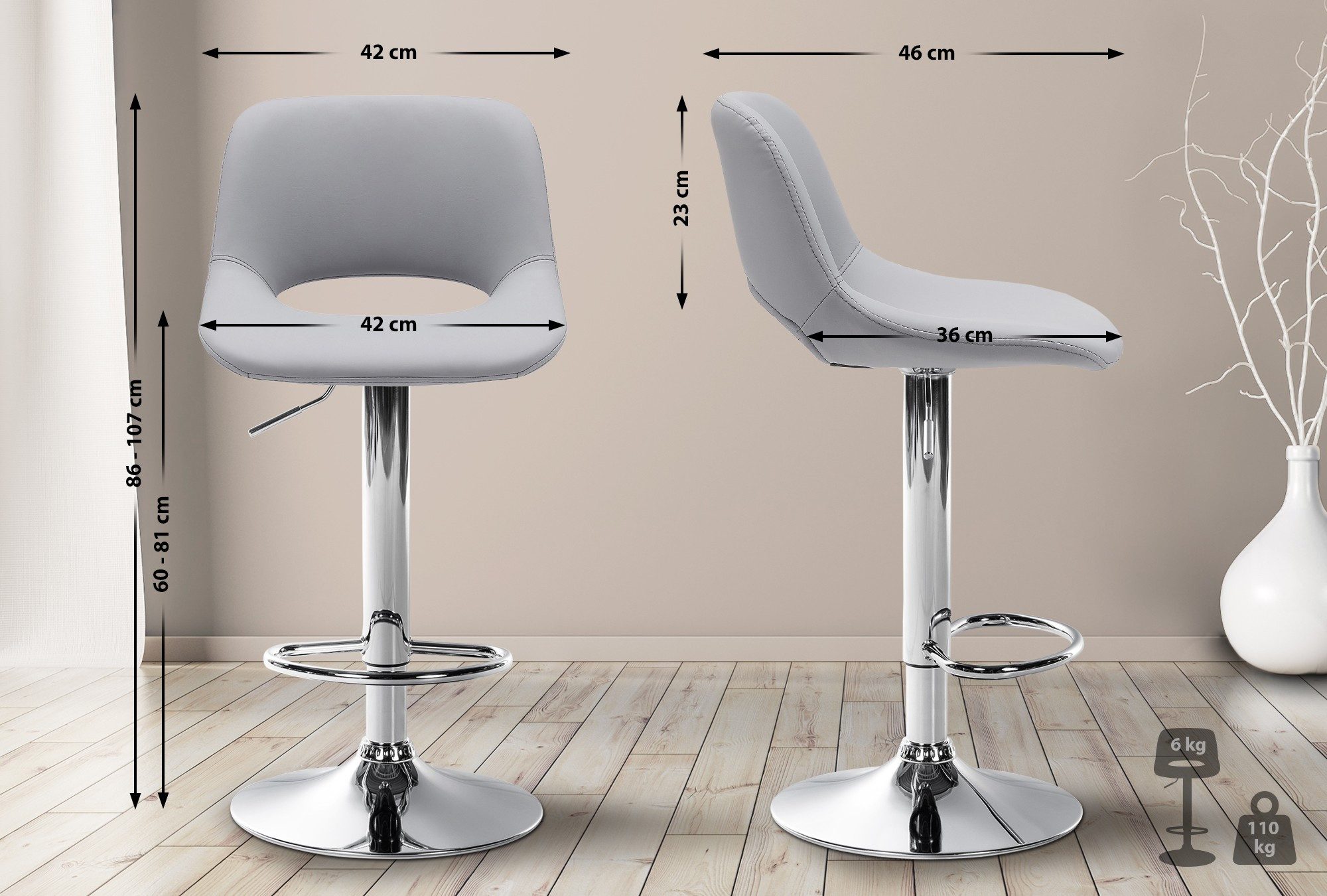 CLP Barhocker Camden (2er Set, 2 St., 2er), Kunstleder-Bezug, höhenverstell günstig online kaufen