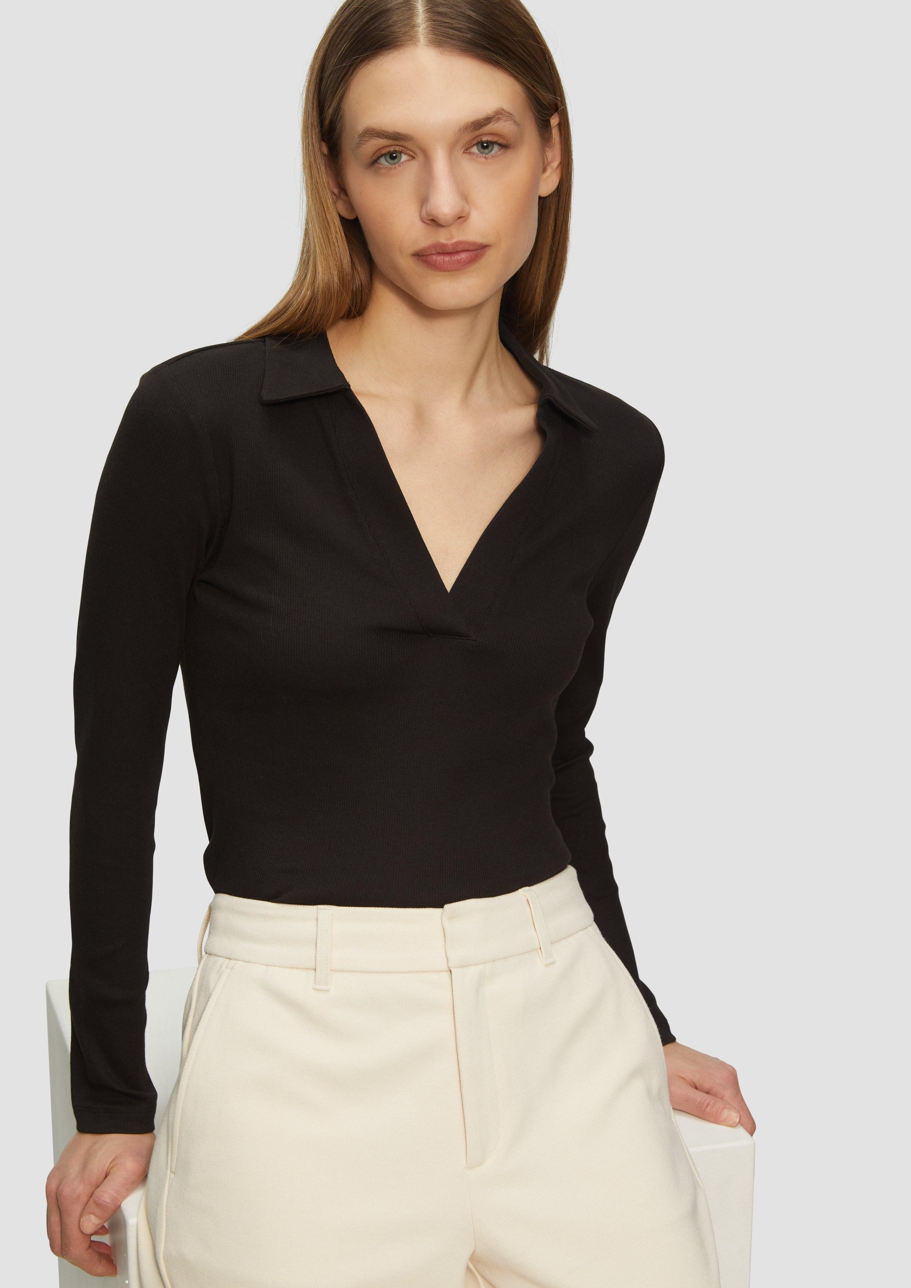 s.Oliver Langarmshirt Geripptes Langarmshirt mit Polokragen günstig online kaufen