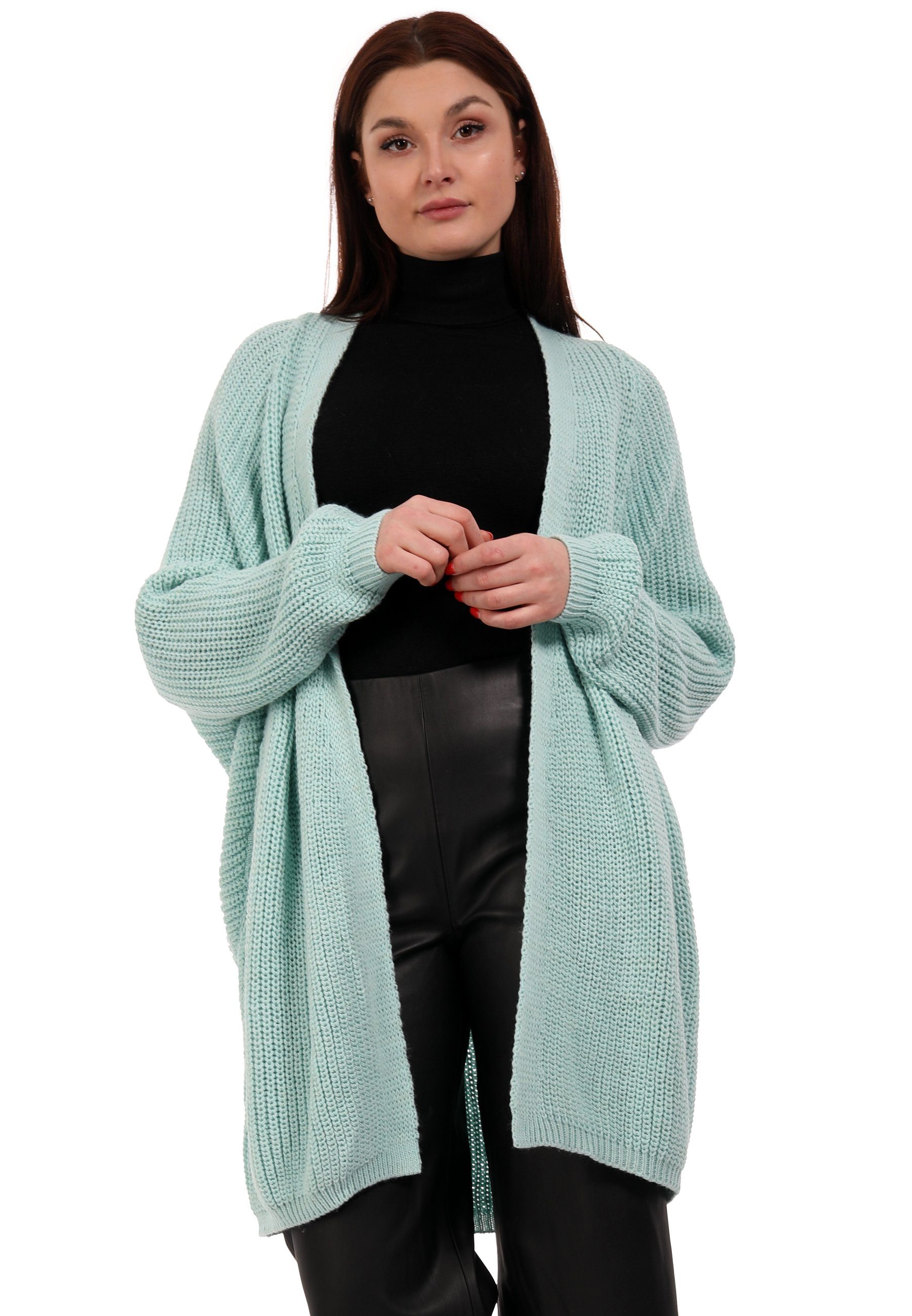 YC Fashion & Style Cardigan Oversize Cardigan Strickjacke Basic-Form verschlusslos Plus Size (1-tlg) casual, mit langen Ärmeln mintgrün