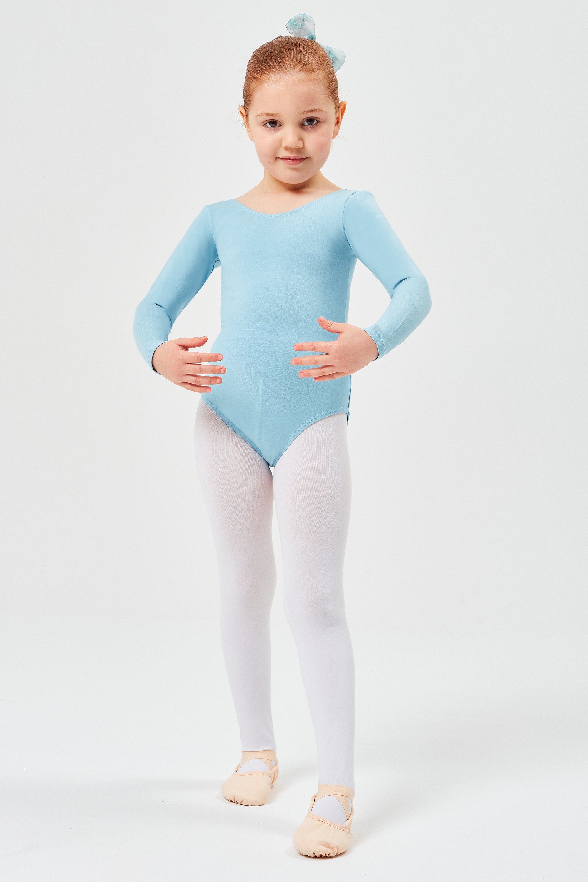 Ballett Langarm Body weichem aus Kinder Baumwollmischgewebe hellblau tanzmuster Trikot fürs Ballettbody Lilly