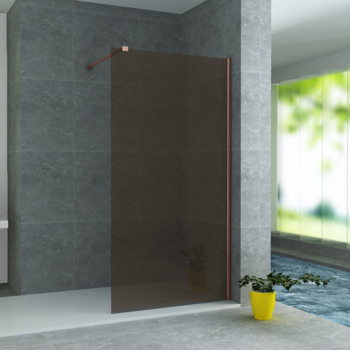 Belvit Walk-in-Dusche Duschabtrennung Duschglas Bronze mit Kupferprofil 8mm, Sicherheitsglas, Anti-Kalk-Versiegelung