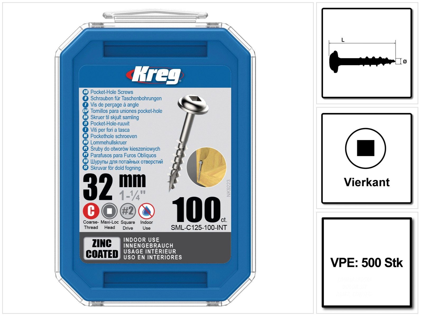 Kreg Schraube Pocket-Hole Linsenkopfschraube 32 mm 500 Stk (SML-C125-500)