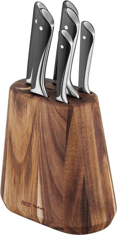 Tefal Ножиblock Jamie Oliver K267 Küchenmesser + Holz hohe Schneideleistung Kochmesser (7tlg), Fleischmesser Brotmesser Santokumesser Universalmesser Schälmesser