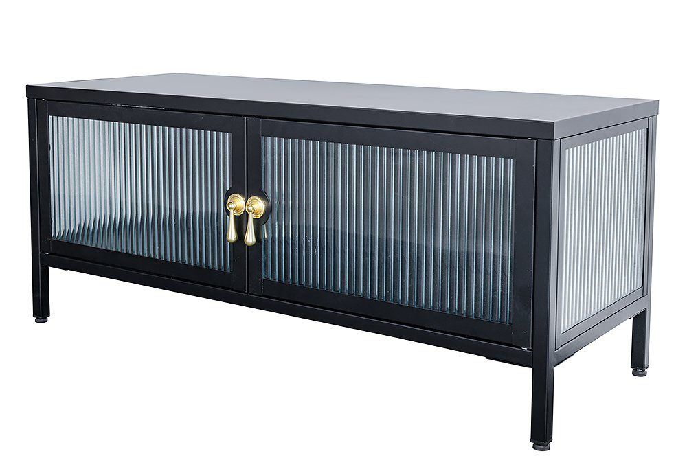 riess-ambiente Lowboard AMSTERDAM 90cm schwarz/gold - Metall, Riffelglas, 2 Türen (Einzelartikel, 1 St), mit Stauraum – ideal für Wohnzimmer & Esszimmer