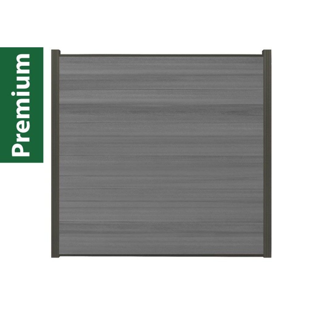 Woodstore24 Zaun Komplettset XXXL Premium coex. WPC Zaun zum einbetonieren grau, (Sichtschutz - 1,79 m Breite, 1,73 Höhe, 2 cm Stärke, Lamellenzaun Komplettset inkl. Pfosten, Start- und Endprofil), Stecksystem aus recyceltem Kunststoff & Holzfasern, grau