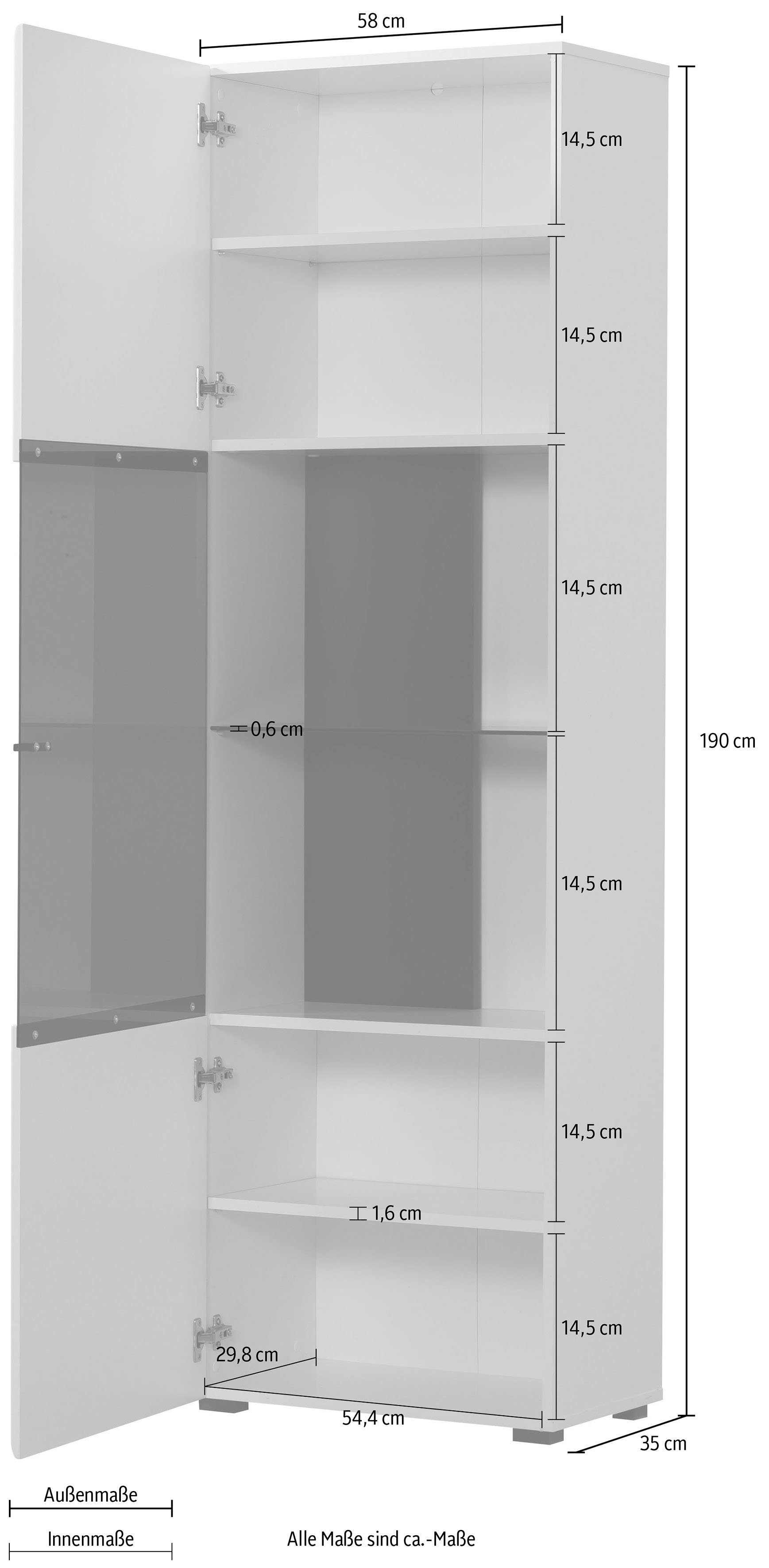 INOSIGN Vitrine Trentino Höhe ca. 190 cm, Soft-Close-Funktion, Hochglanzfronten
