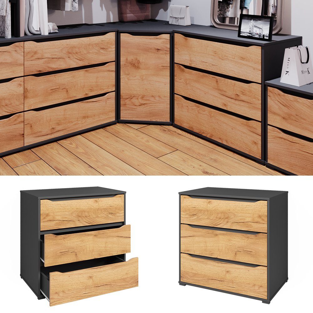 Vicco Kommode Ruben, Goldkraft Eiche/Anthrazit, 80 x 77.6 cm mit Schubladen (1 St)