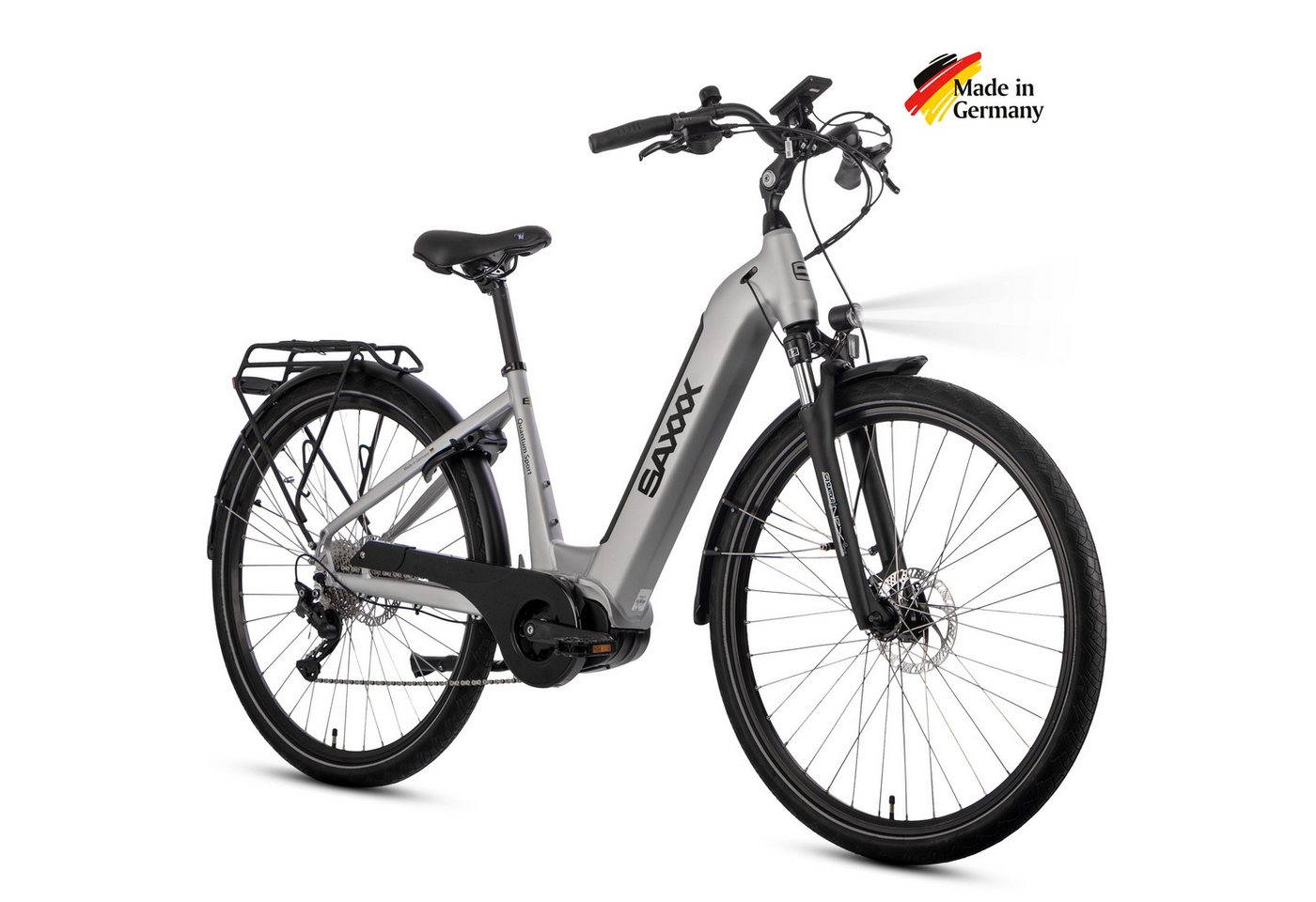 SAXXX E-Bike Trekkingrad 28 Zoll Damen Herren, QSW, Mittelmotor, 100km, hydr. Scheibenbremsen, 10 Gang SHIMANO Deore Schaltwerk, Kettenschaltung, Mittelmotor, 540 Wh, (mit Akku-Schlüssel, mit entnehmbarem Akku, mit Gepäckträger), 25km/h, Pedelec E-Trekkingrad mit Tiefeinstieg, 130kg