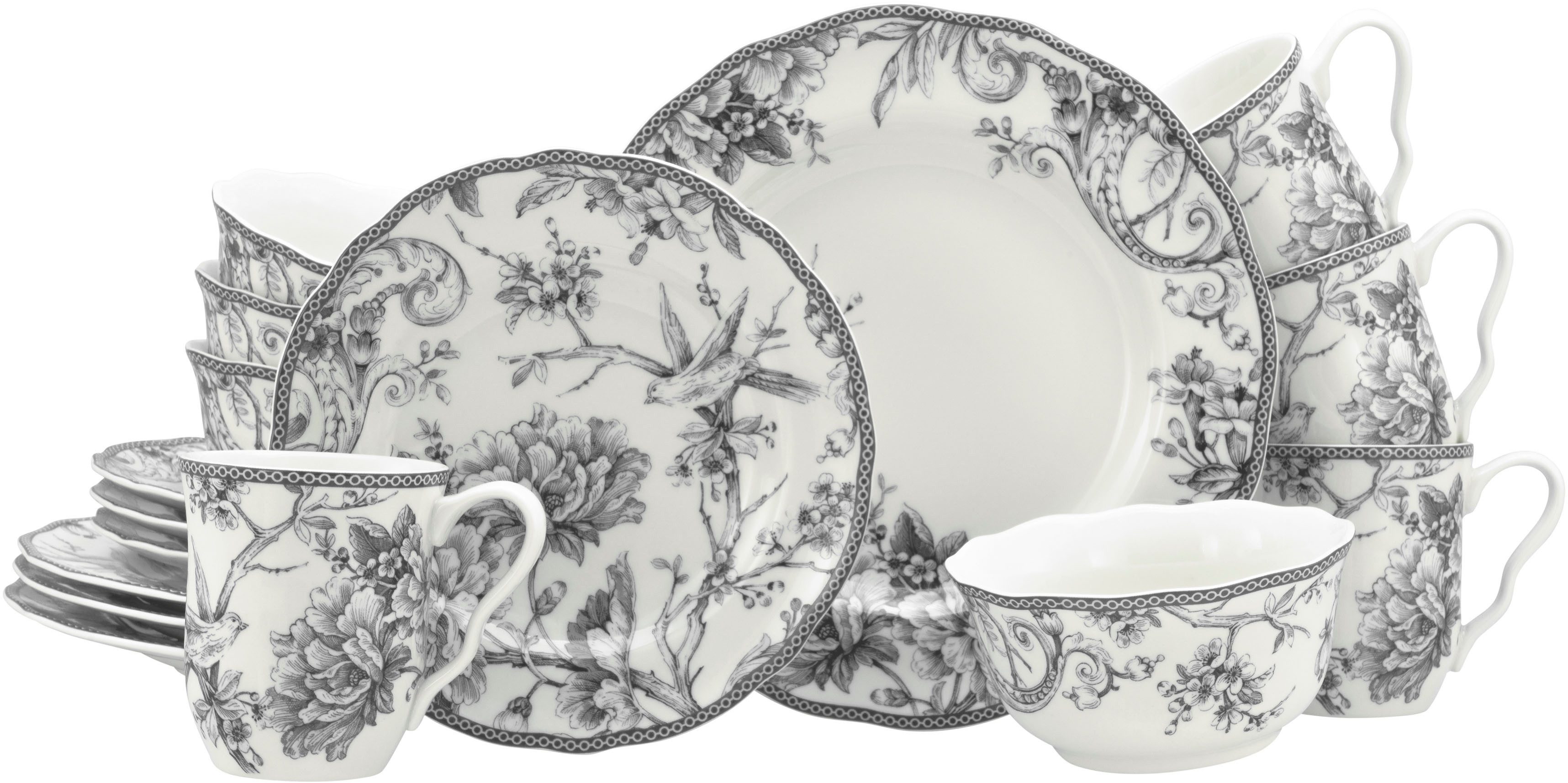 CreaTable Kombiservice Adelaide, Service 16-tlg. (16-tlg), 4 Personen, Porzellan, Nostalgischer Vintage Dekor, Elegante Form