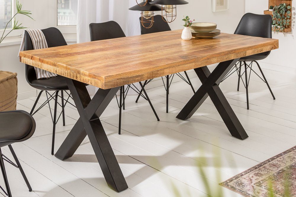 riess-ambiente Esstisch IRON CRAFT 160cm natur / schwarz · bis 6 Personen (Einzelartikel, 1-St), Massivholz · Metall · X-Gestell · Mangoholz · Industrial Design