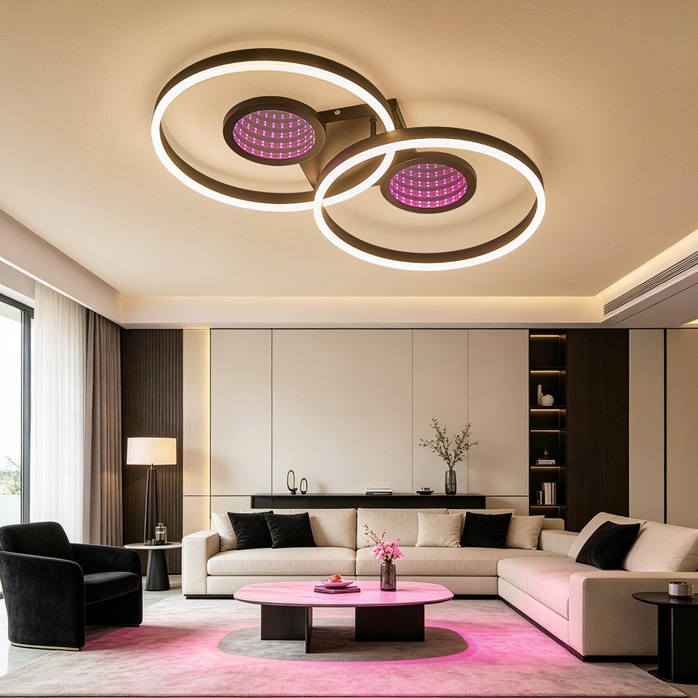 Eurotondisplay LED Deckenleuchte dimmbar LED Deckenleuchte Infinity RGB Fernbedienung 3D Tunneleffekt, LED fest integriert, Warm bis Kaltweiß, mit Fernbedienung steuerbar