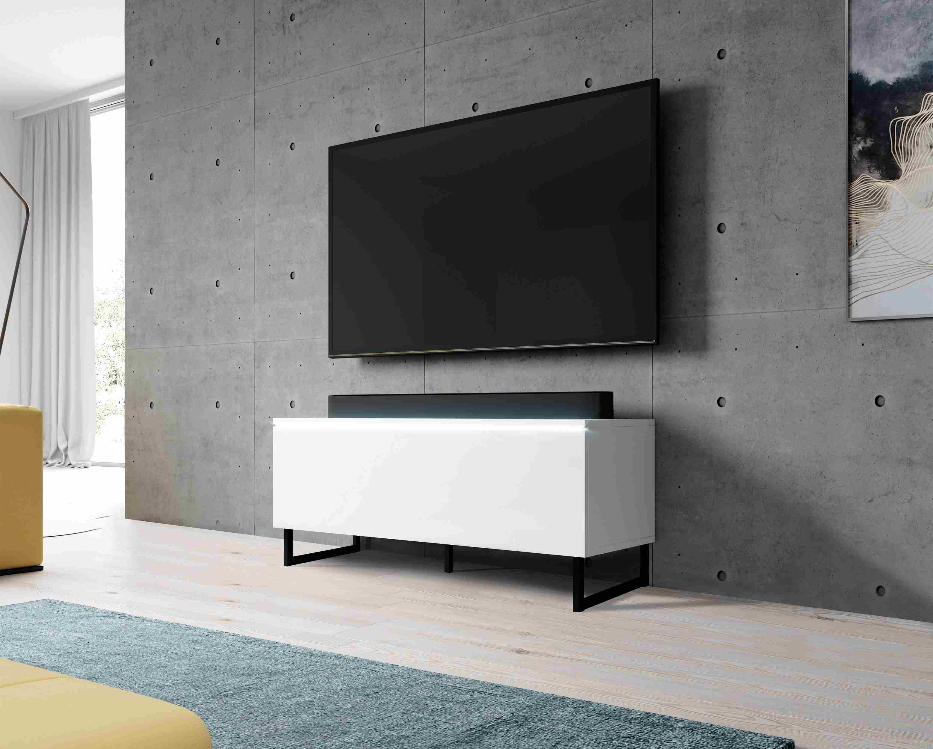 Furnix TV-Schrank BARGO 100 TV-Kommode ohne LED-Beleuchtung mit Stellfüßen Maße 100x46x32 cm, klare grifflose Front, pflegeleicht