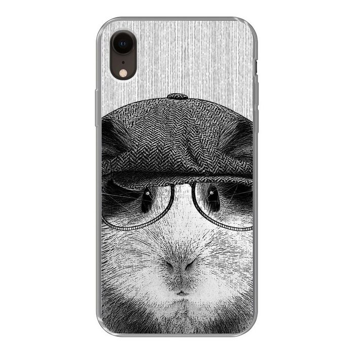 MuchoWow Handyhülle Meerschweinchen - Baskenmütze - Brille - Hipster Handyhülle Apple iPhone XR Smartphone-Bumper Print Handy